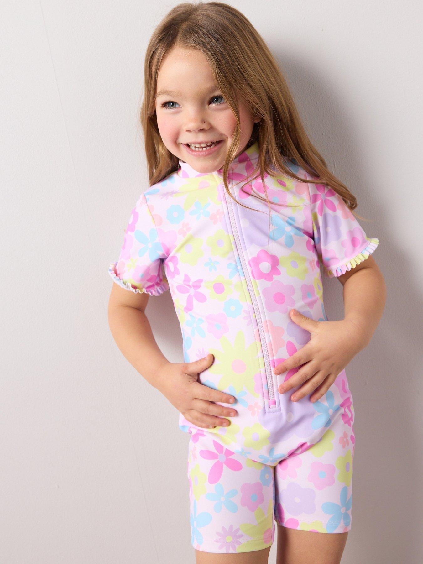Image 1 of 6 of The Very Collection Toddler Girl Sun Safe Pastel Floral Swimsuit - Pink