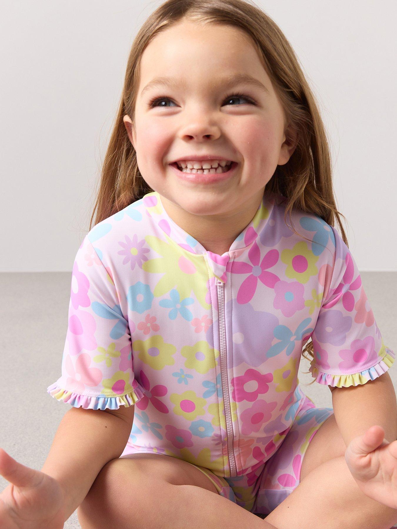 Image 4 of 6 of The Very Collection Toddler Girl Sun Safe Pastel Floral Swimsuit - Pink