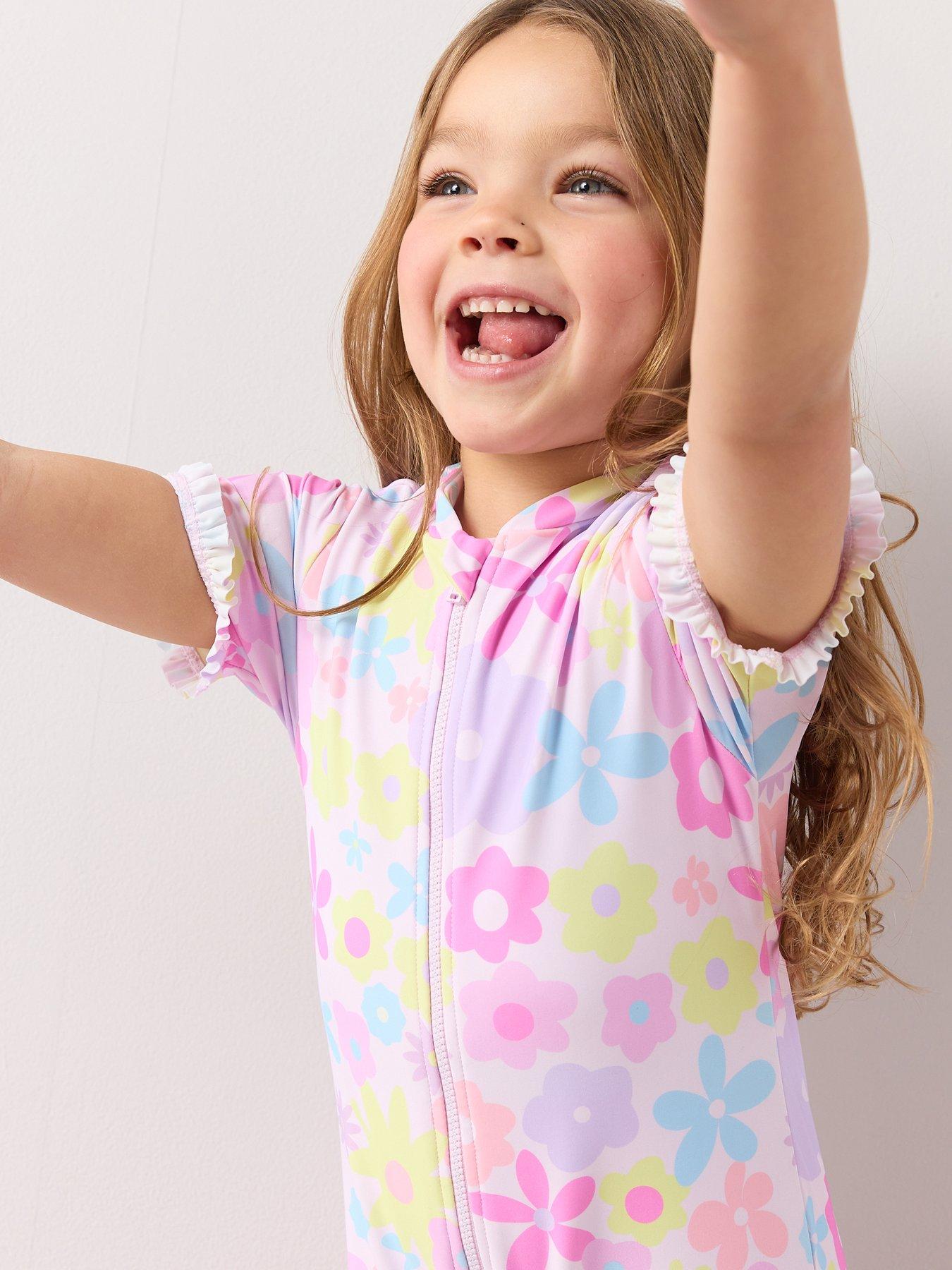 Image 5 of 6 of The Very Collection Toddler Girl Sun Safe Pastel Floral Swimsuit - Pink