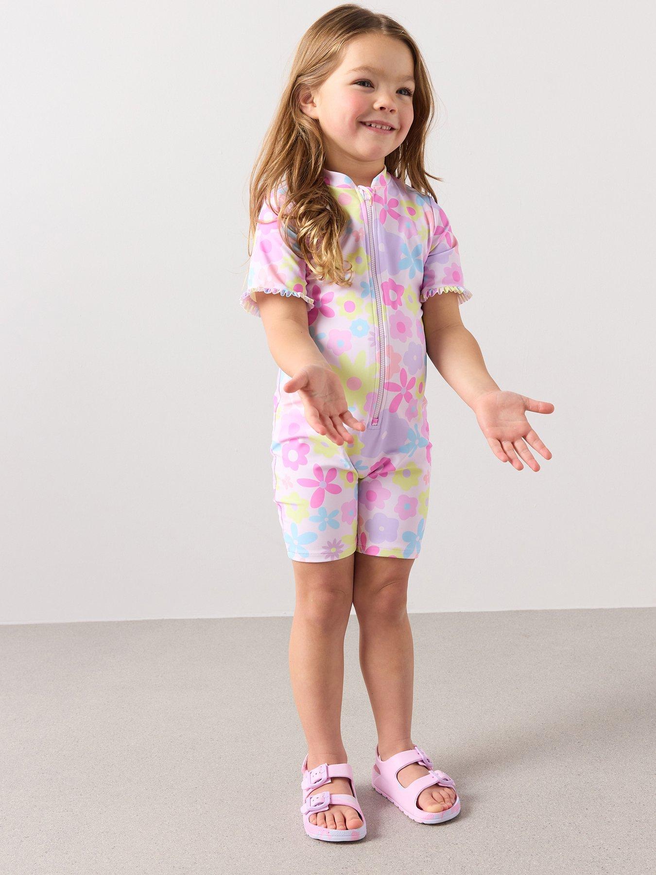 Image 6 of 6 of The Very Collection Toddler Girl Sun Safe Pastel Floral Swimsuit - Pink