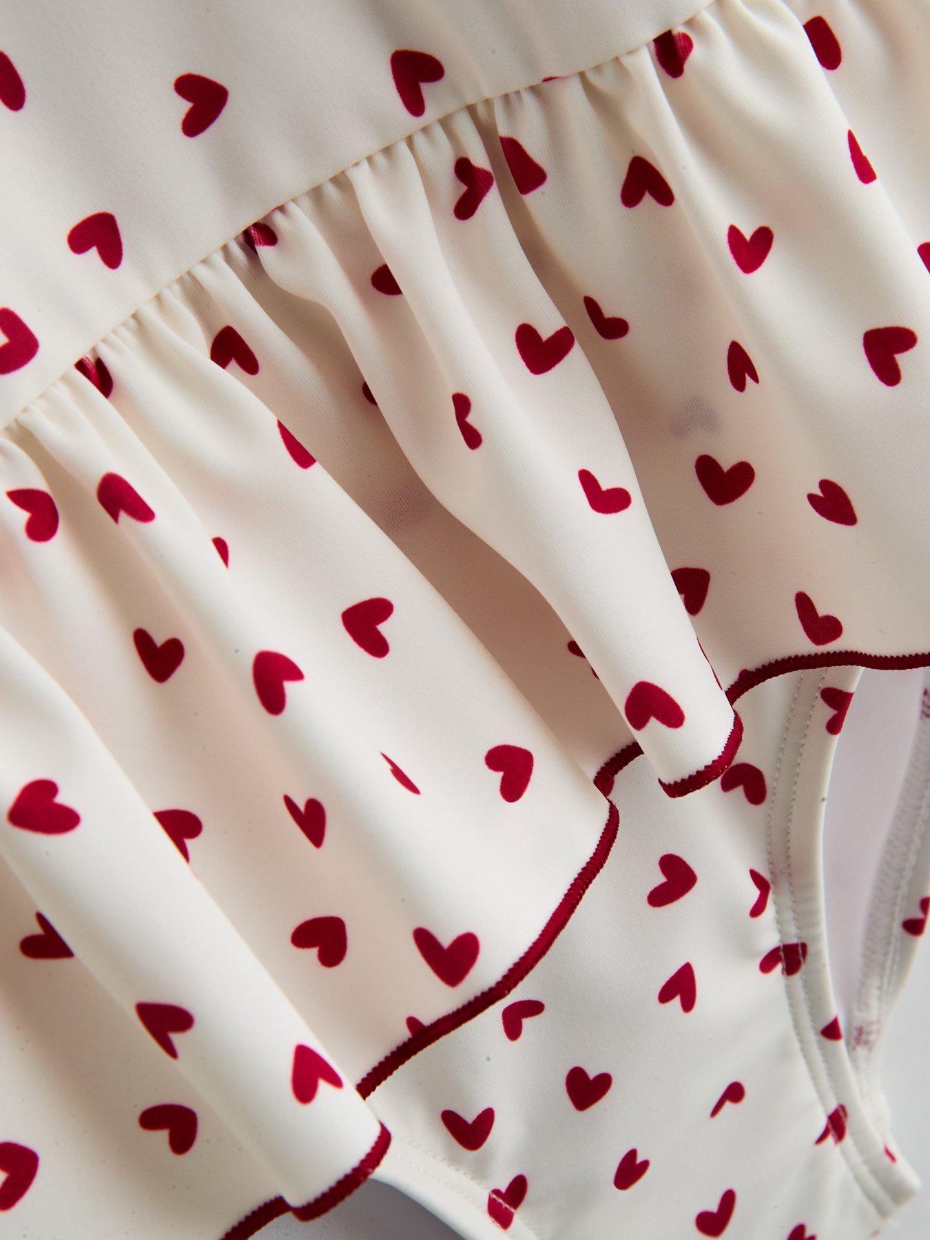 Image 4 of 5 of The Very Collection Toddler Girl Long Sleeve Heart Print Frill Swimsuit - Cream