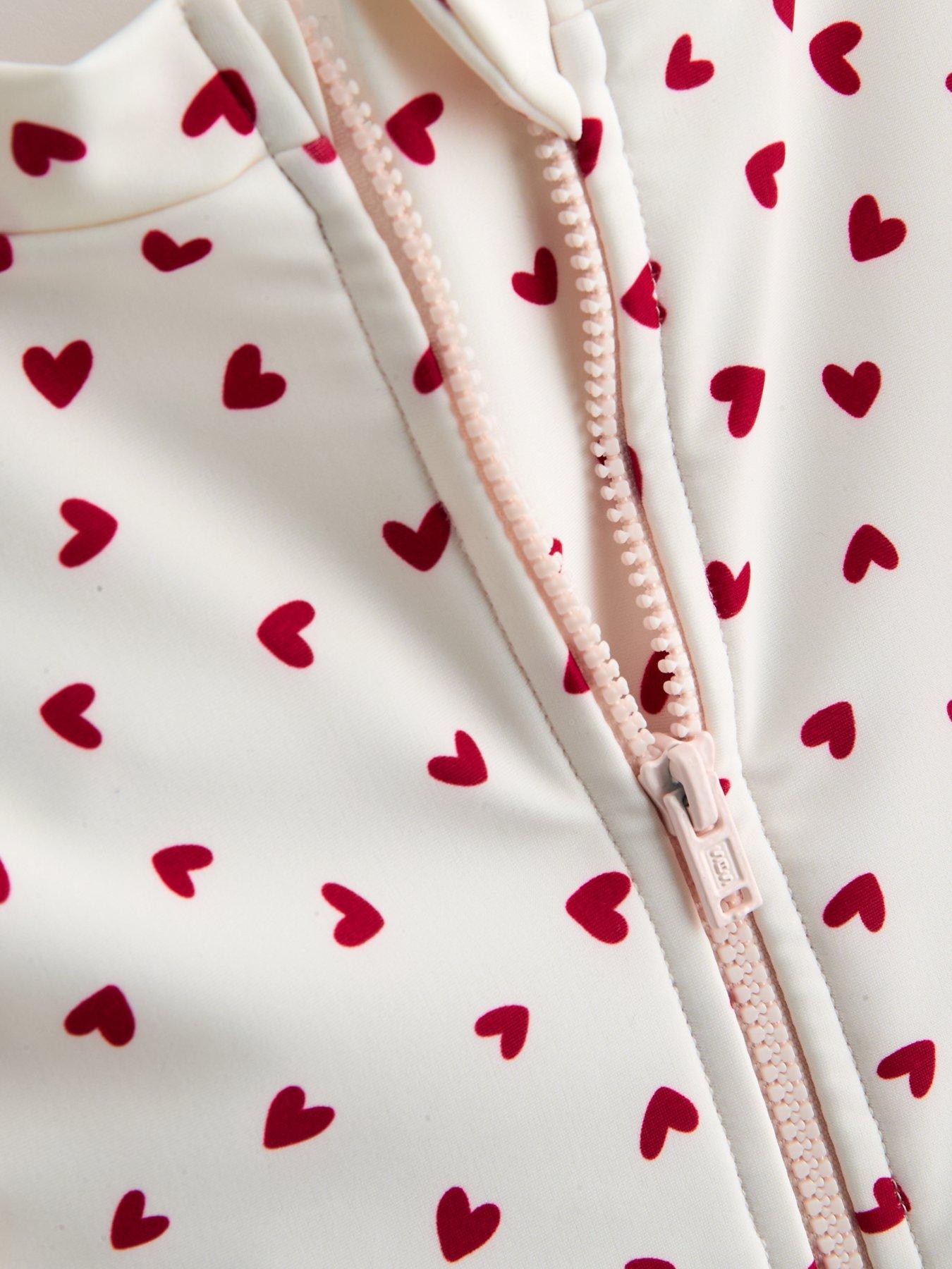 Image 5 of 5 of The Very Collection Toddler Girl Long Sleeve Heart Print Frill Swimsuit - Cream