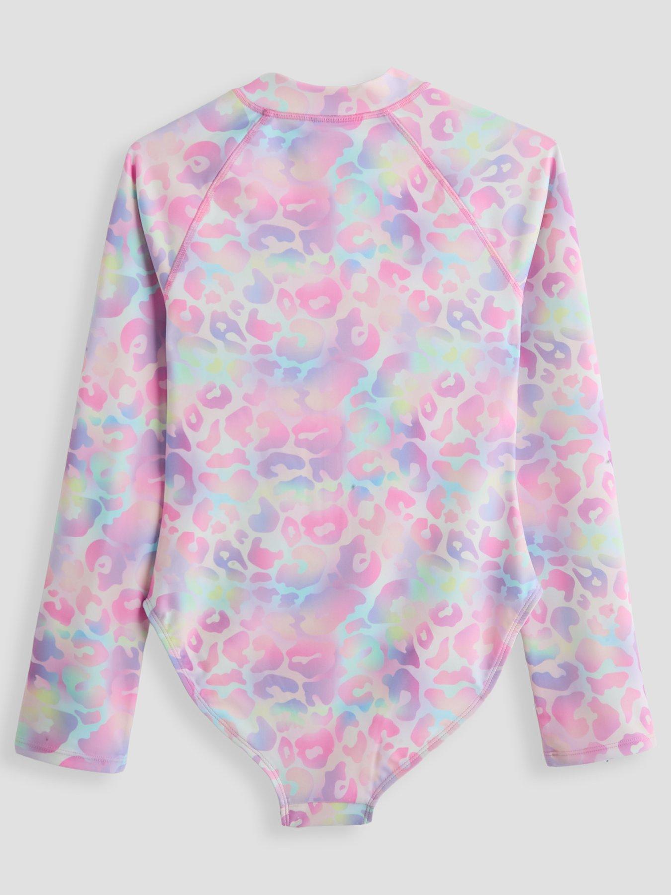 Image 2 of 4 of The Very Collection Girls Pastel Leopard Zip Up Long Sleeve Swim - Pink
