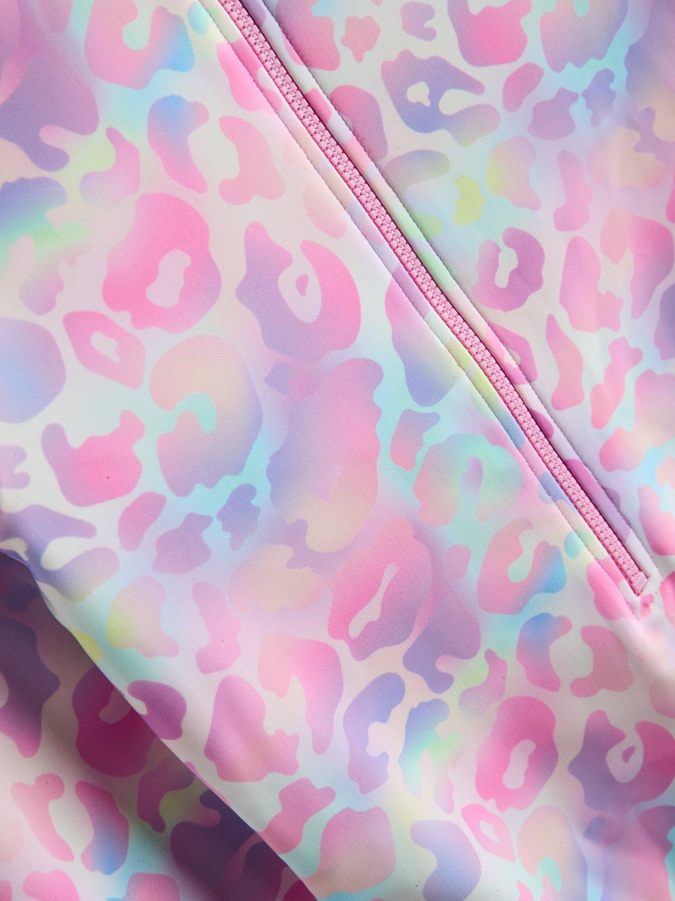 Image 4 of 4 of The Very Collection Girls Pastel Leopard Zip Up Long Sleeve Swim - Pink