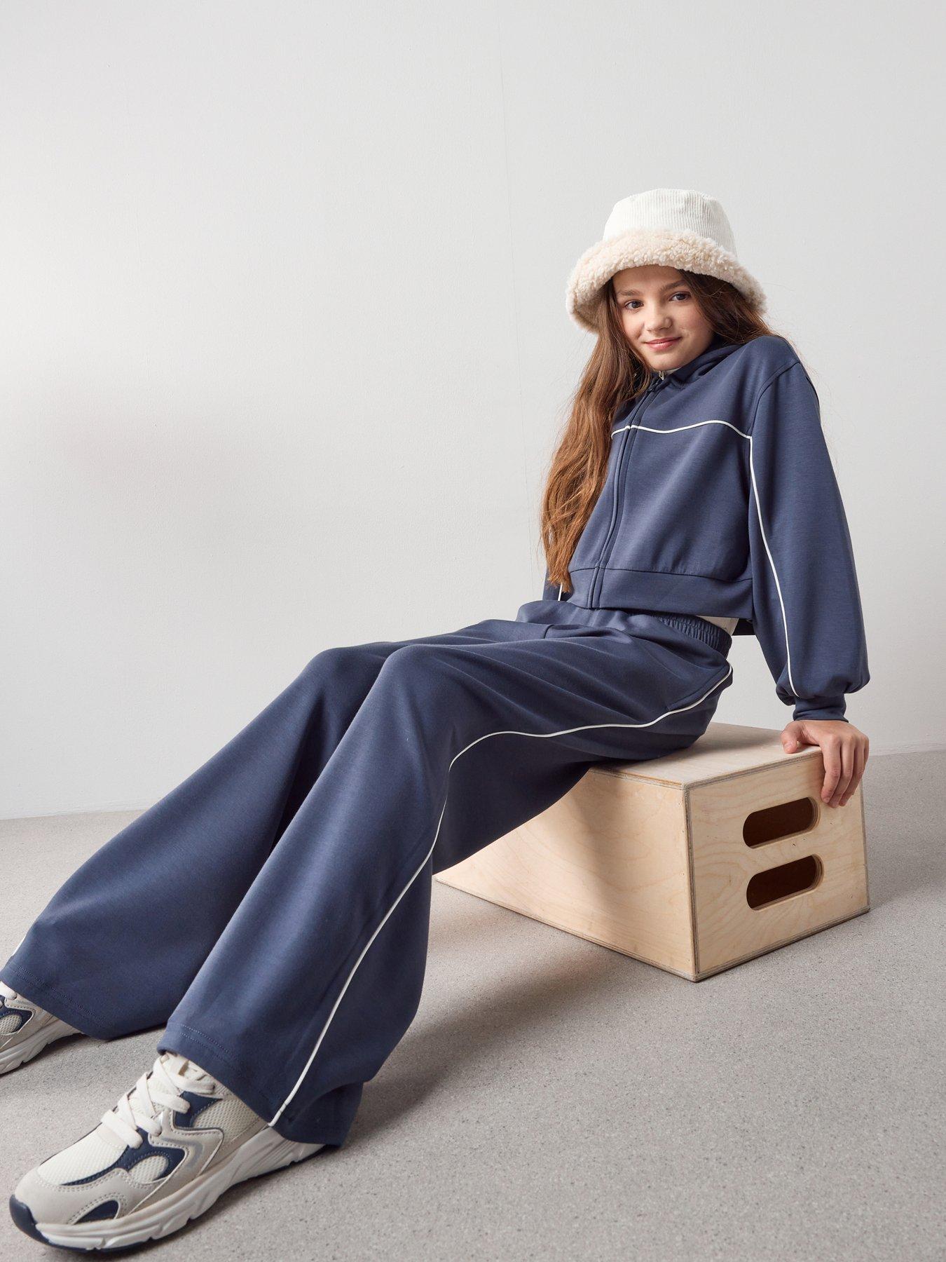 The Very Collection Girls Set With Zip Up Hoodie  &  Wide Leg Trousers - Blue