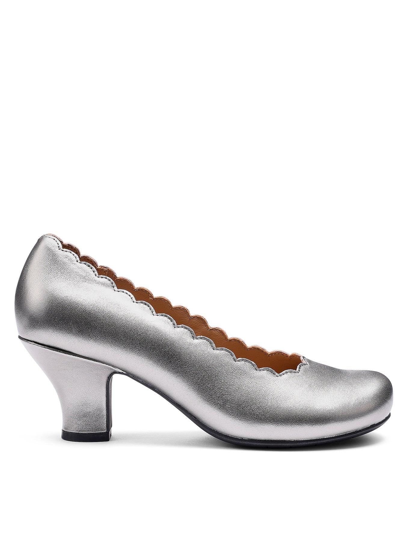 Image 1 of 4 of Hotter Jive Metallic Scalloped Edge Heeled Shoe - Pewter