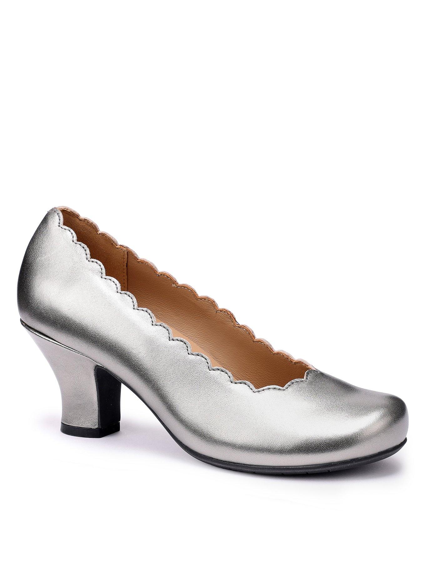 Image 2 of 4 of Hotter Jive Metallic Scalloped Edge Heeled Shoe - Pewter
