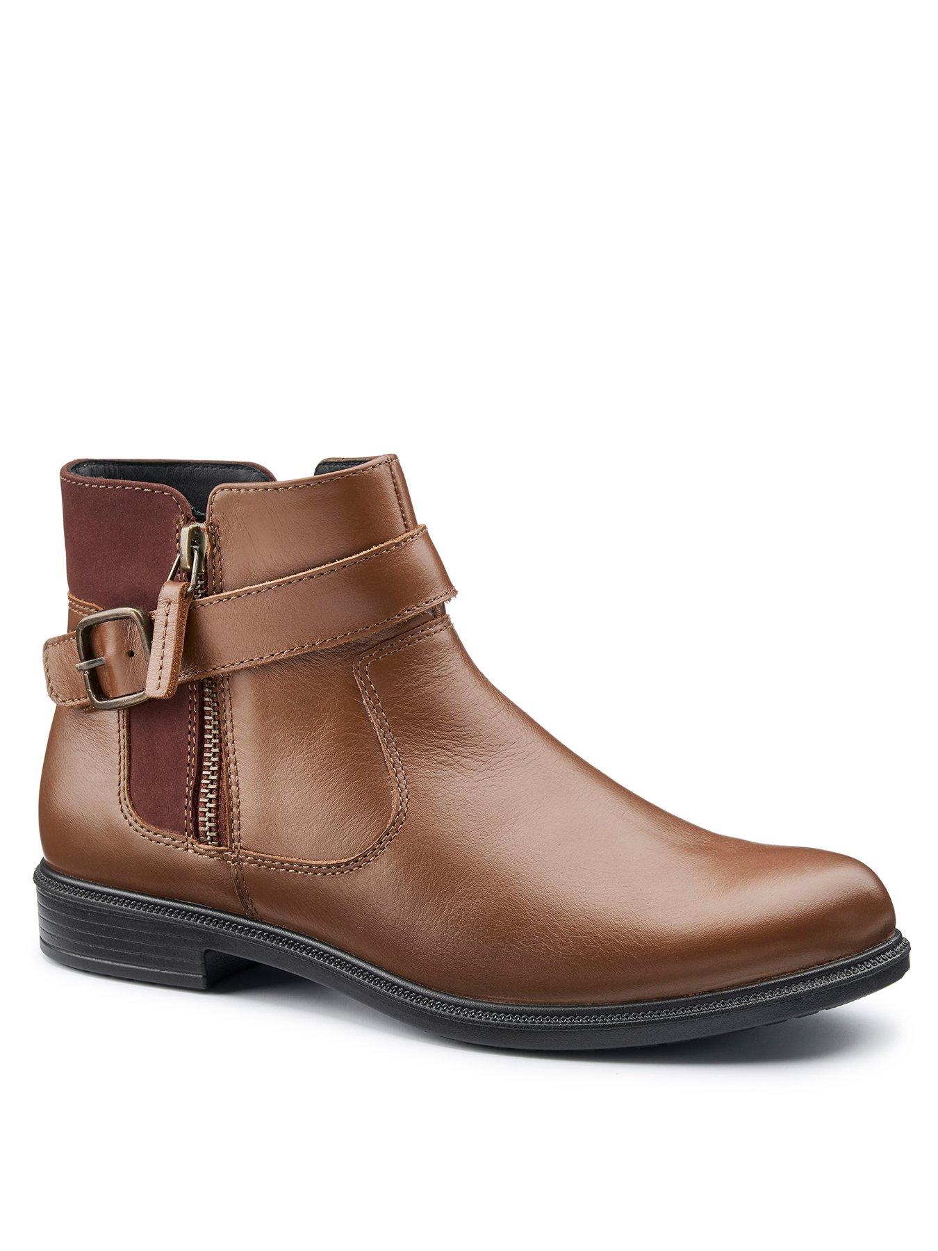  image of hotter-kingston-wide-fit-leather-ankle-boot-tan