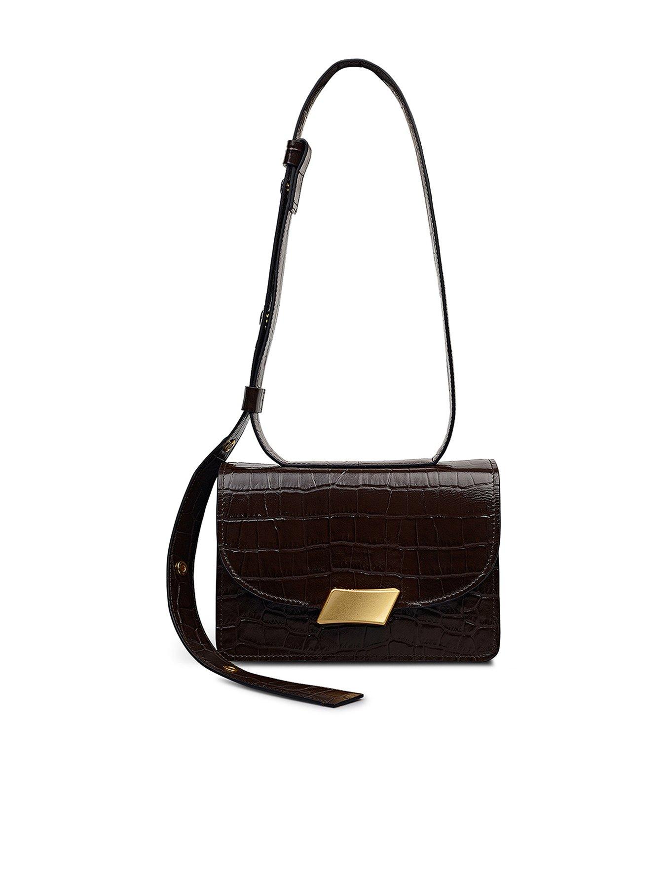 undefined The Belsize - Faux Croc Small Flapover Shoulder