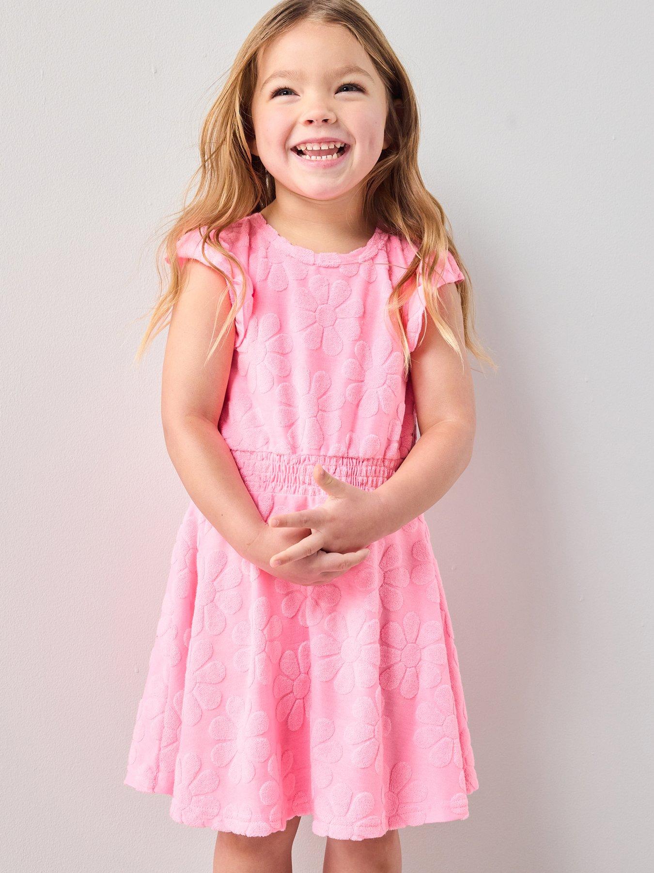 The Very Collection Girls Towelling Floral Frill Dress – Pink