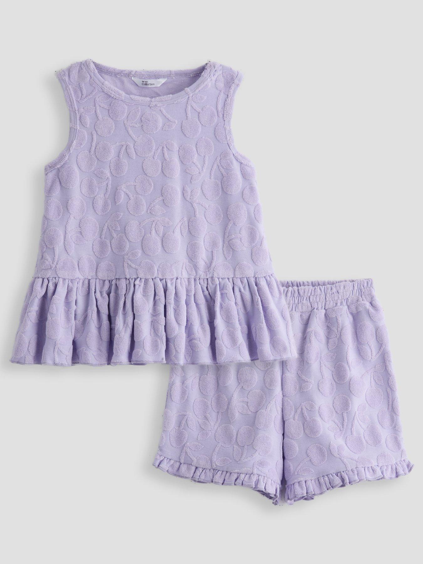 The Very Collection Girls Peplum And Short Cherry Towelling Set - Lilac