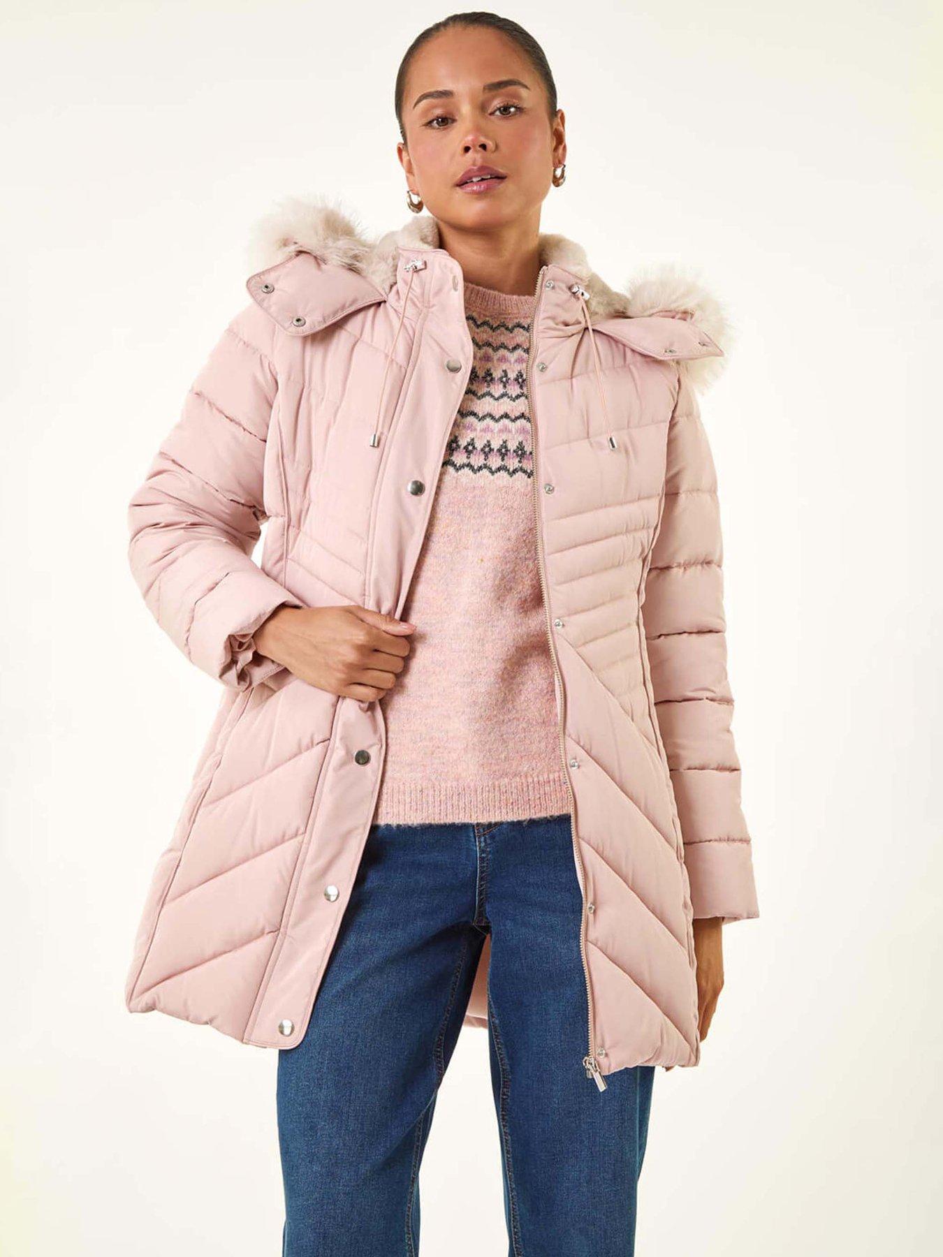 undefined Petite Longline Padded Puffer Coat - Light Pink