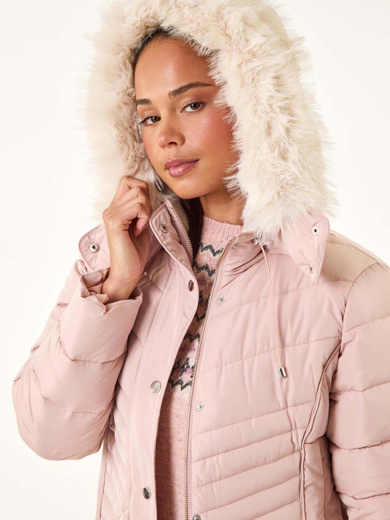 Image 5 of 5 of Roman Petite Longline Padded Puffer Coat - Light Pink