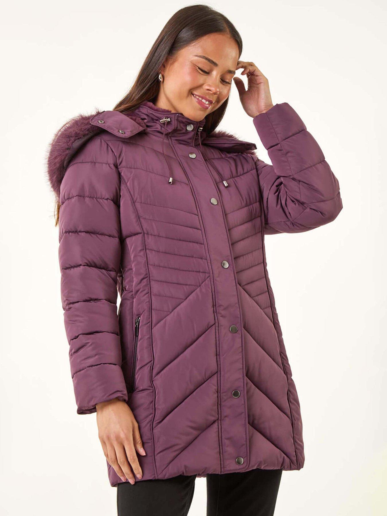 undefined Petite Longline Padded Puffer Coat - Plum