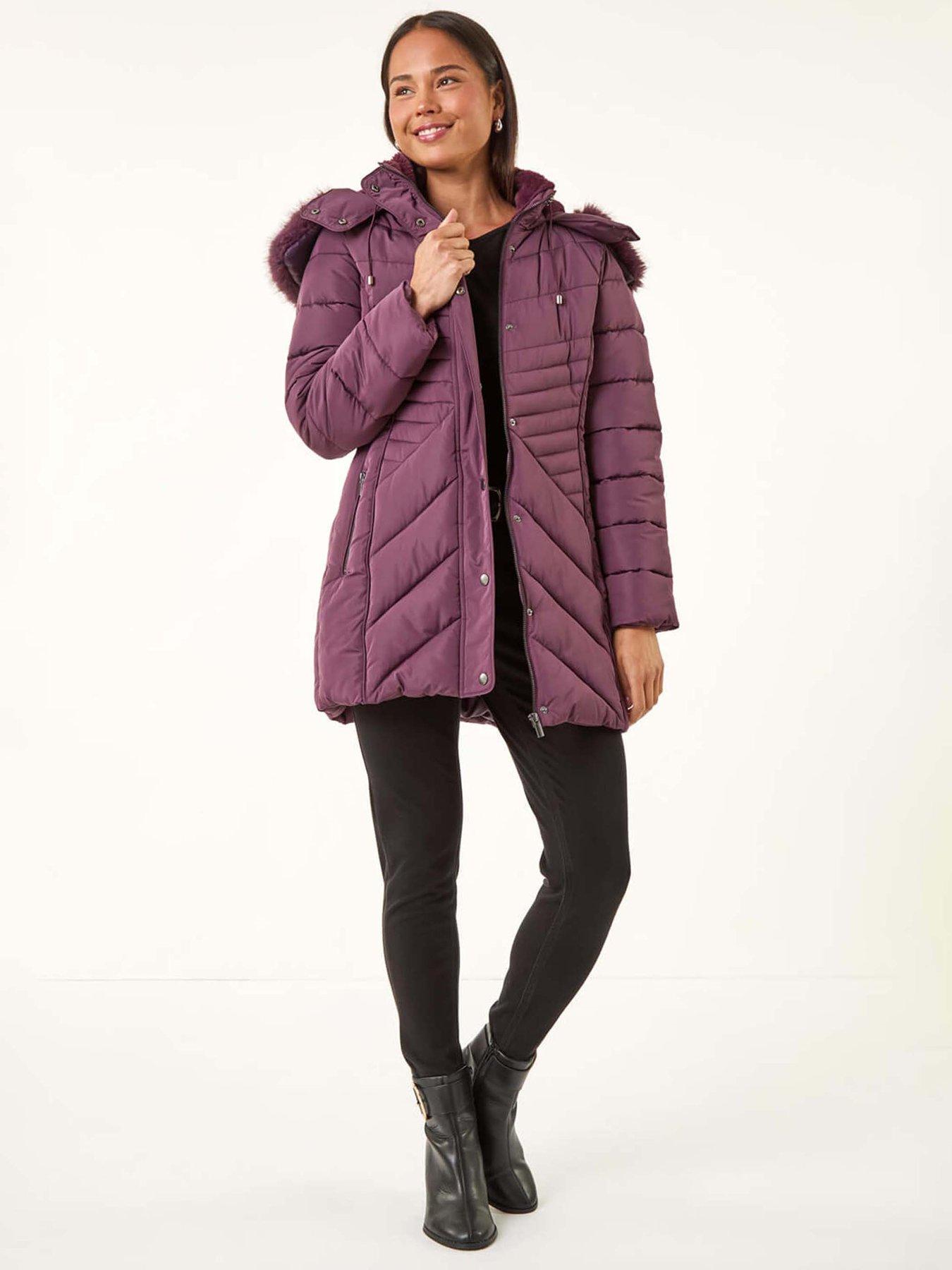Image 3 of 5 of Roman Petite Longline Padded Puffer Coat - Plum