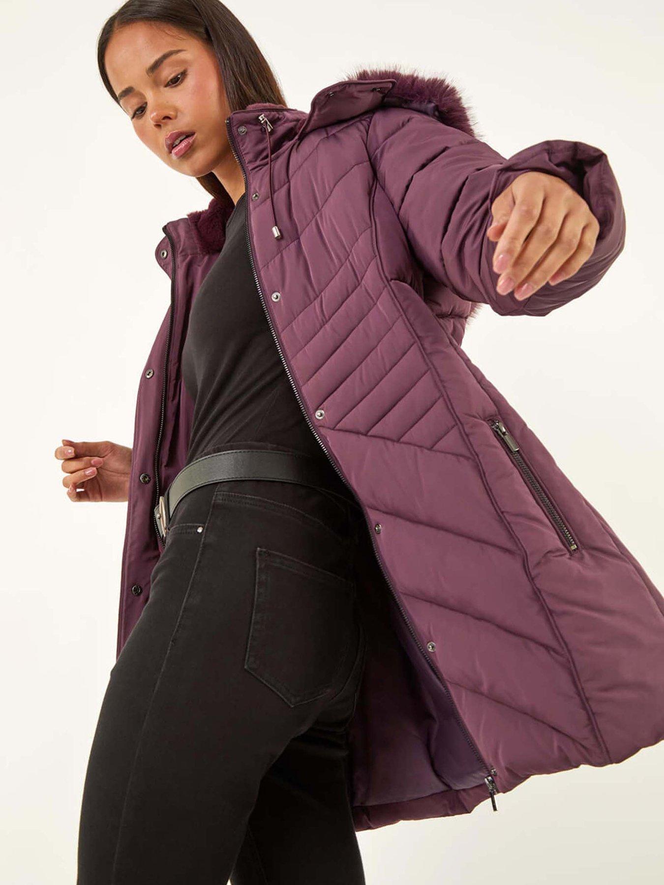 Image 4 of 5 of Roman Petite Longline Padded Puffer Coat - Plum