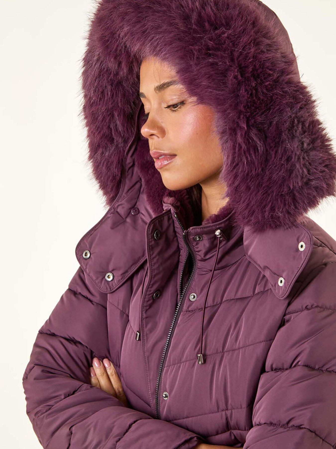 Image 5 of 5 of Roman Petite Longline Padded Puffer Coat - Plum