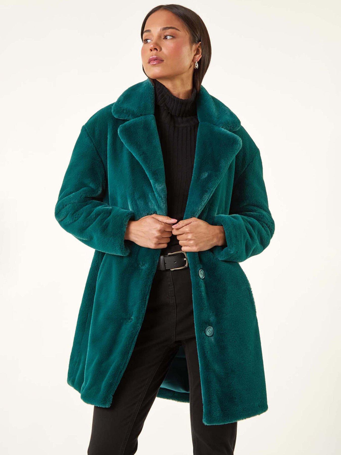 Roman Petite Longline Fur Coat - Teal