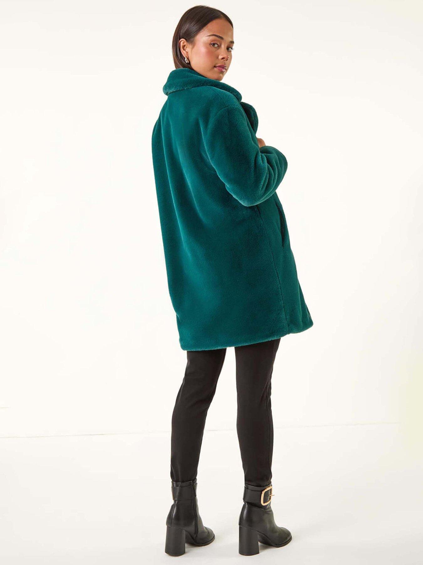  image of roman-petite-longline-fur-coat-teal