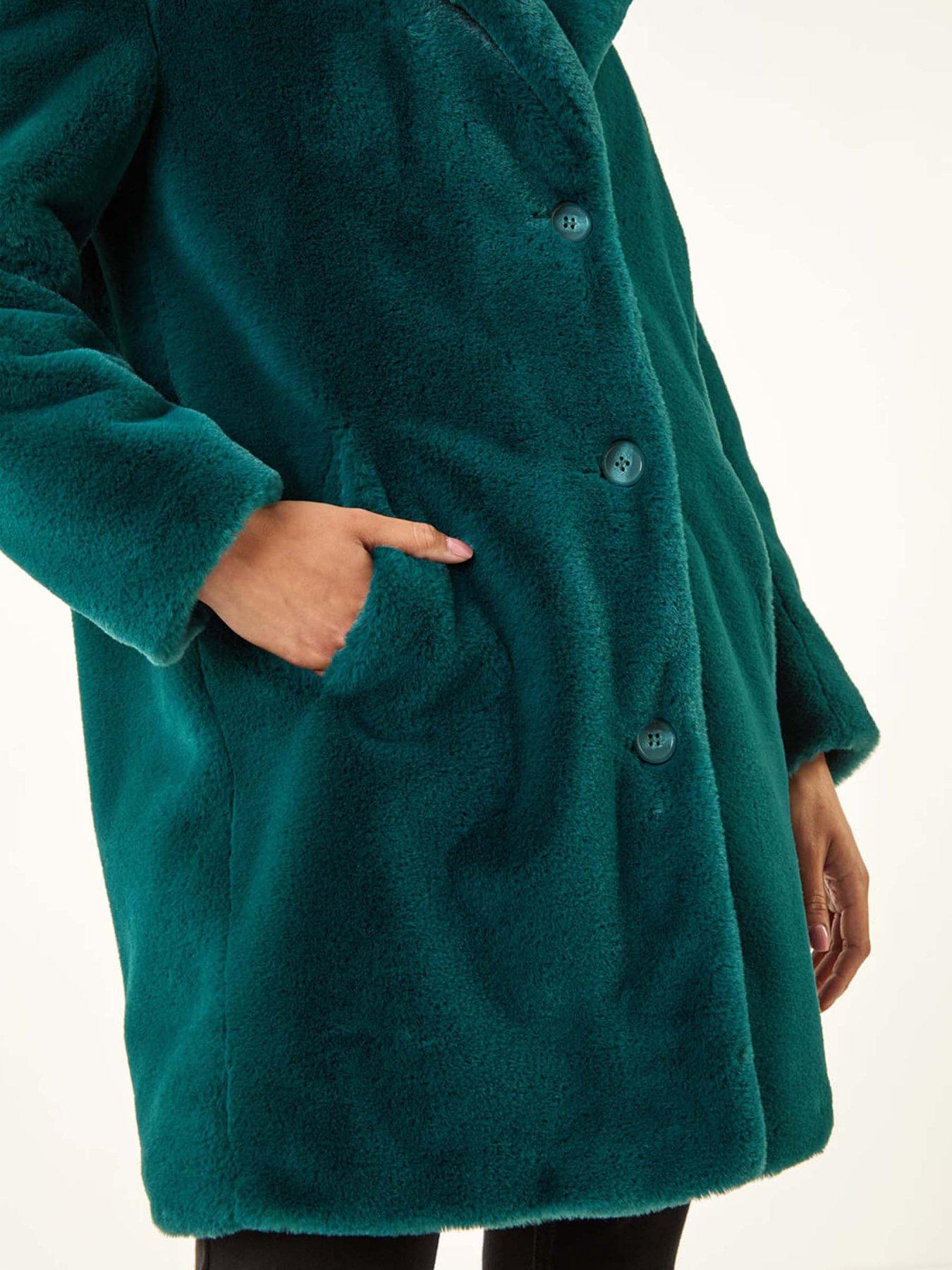  image of roman-petite-longline-fur-coat-teal