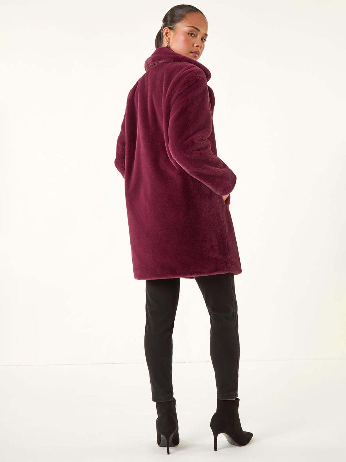 Image 2 of 5 of Roman Petite Longline Fur Coat - Wine
