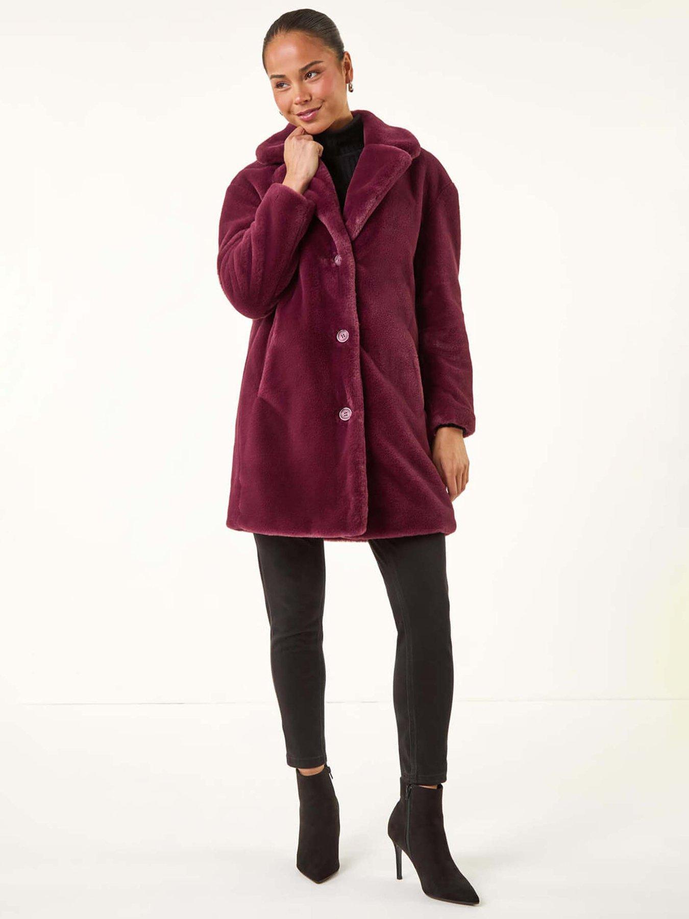 Image 3 of 5 of Roman Petite Longline Fur Coat - Wine