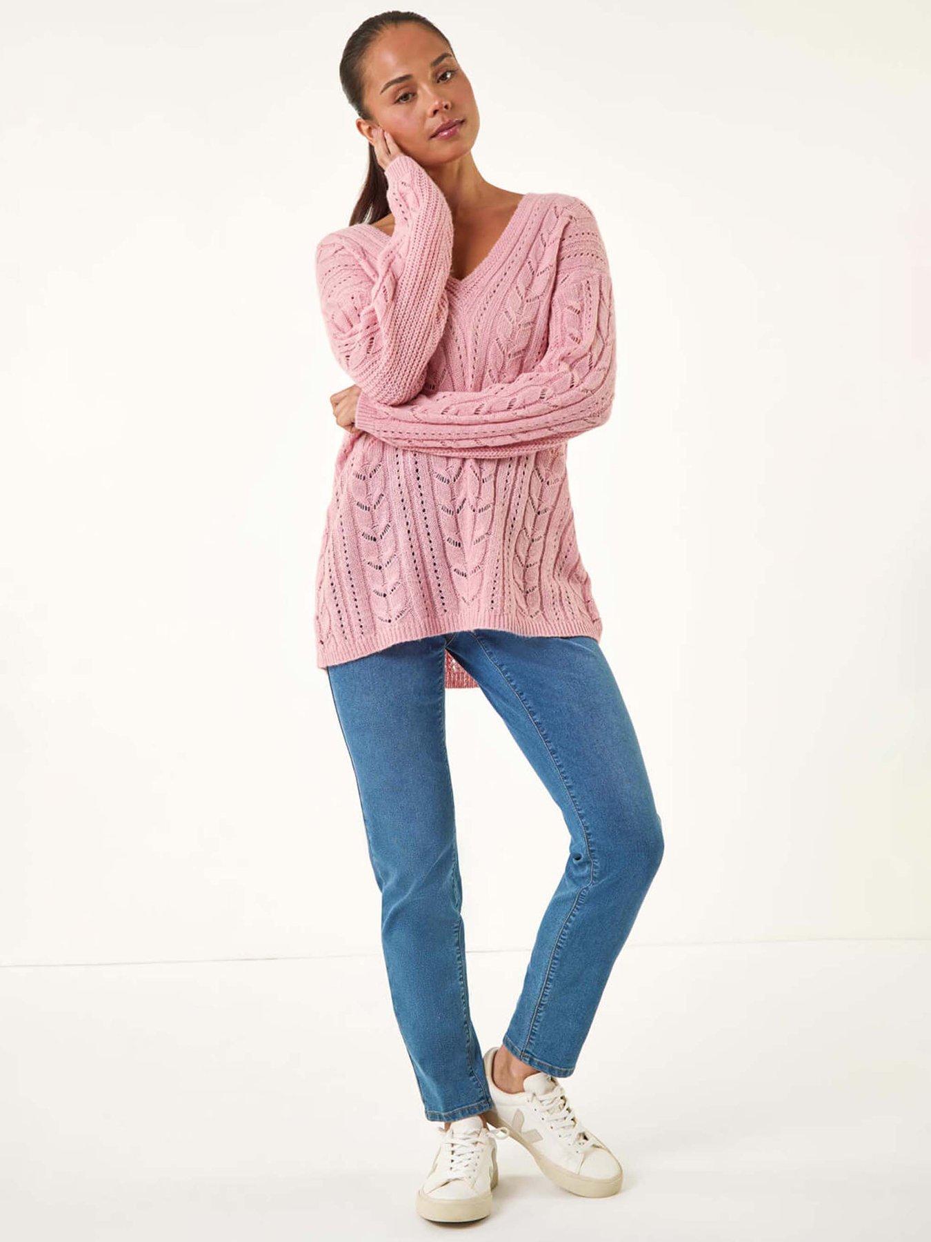 Image 3 of 5 of Roman Petite V-neck Knit Jumper - Light Pink