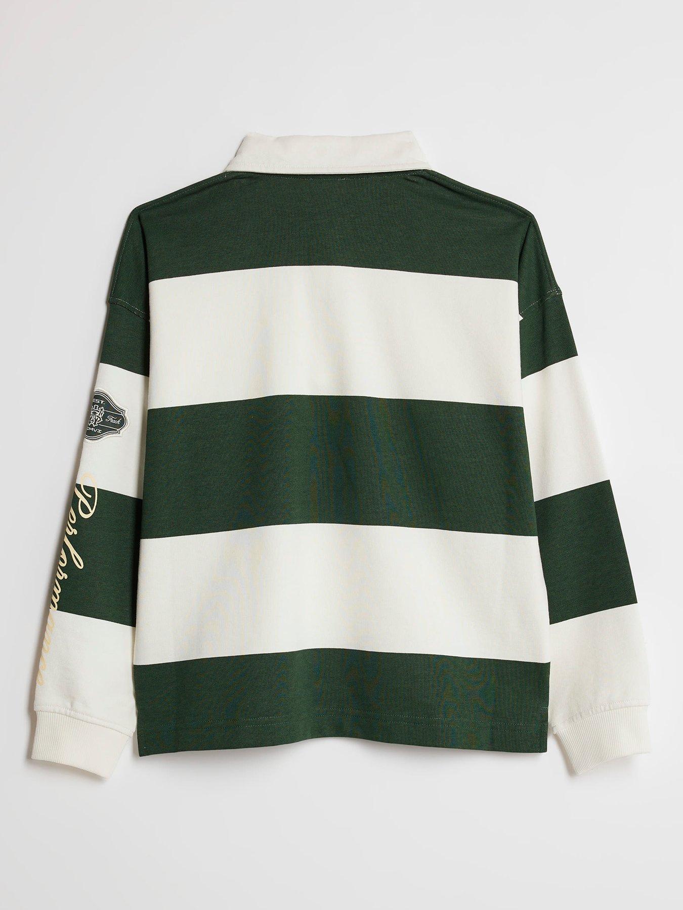 Image 2 of 4 of River Island Older Boys Stripe Sports Sweatshirt - Khaki Green