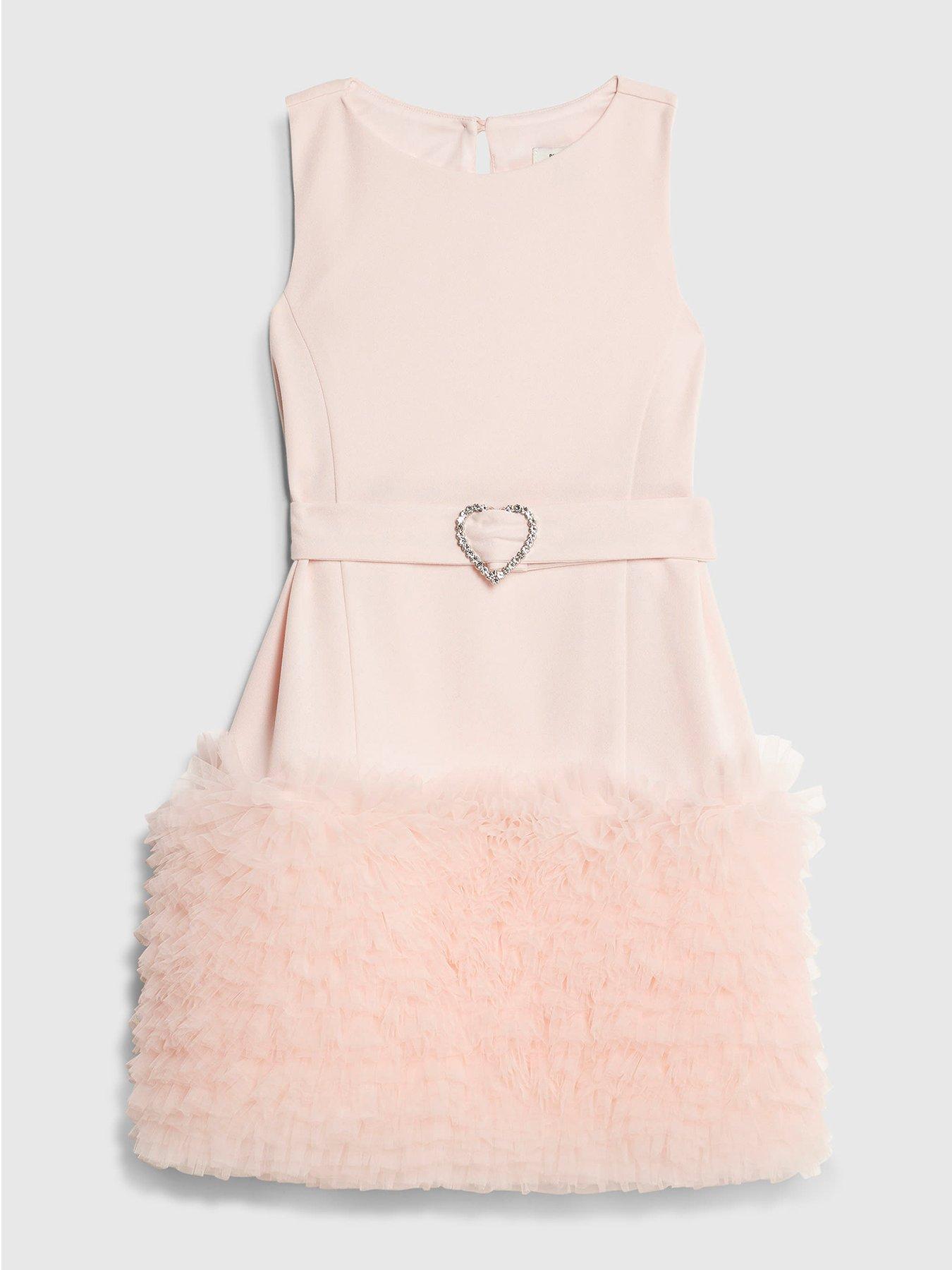 River Island Older Girls 3D Heart Organza Hem Dress - Light Pink
