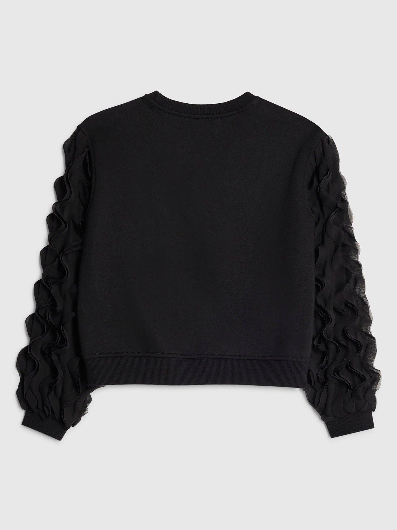 Image 2 of 4 of River Island Older Girls Pearl Bow Sweatshirt - Black