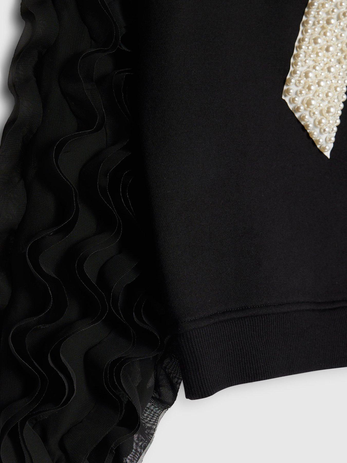Image 3 of 4 of River Island Older Girls Pearl Bow Sweatshirt - Black