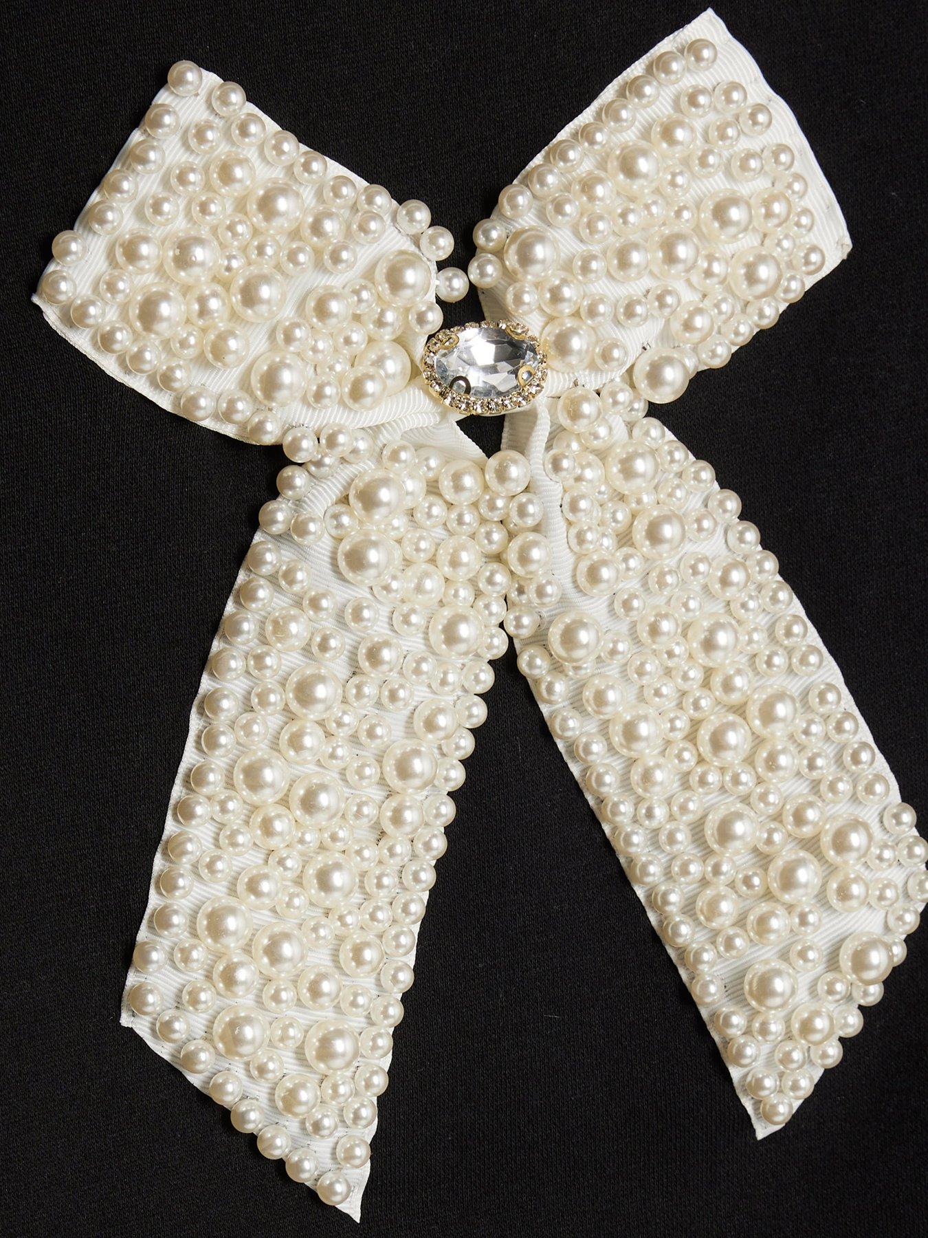 Image 4 of 4 of River Island Older Girls Pearl Bow Sweatshirt - Black