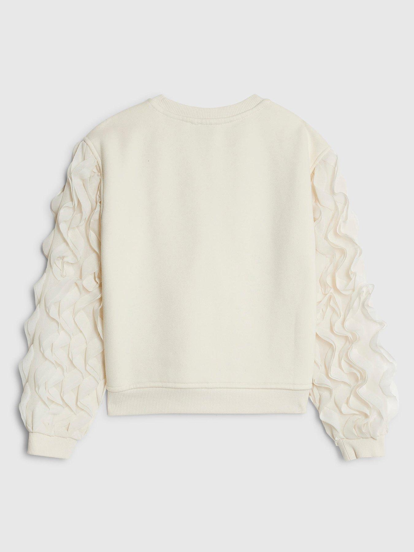 back image of river-island-older-girls-bow-ruffle-sleeve-sweatshirt-cream