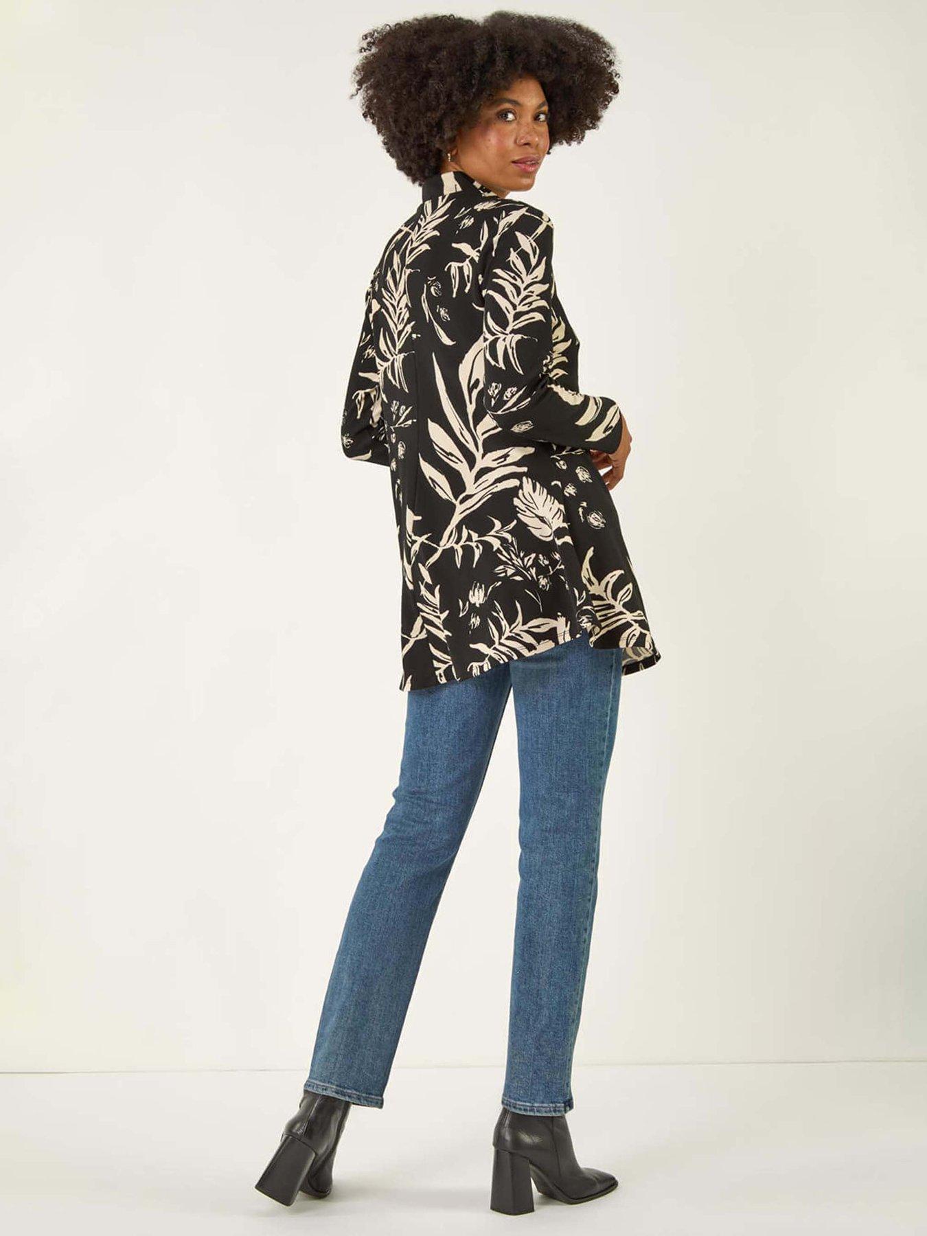 Image 2 of 5 of Roman Floral High Neck Swing Top - Black
