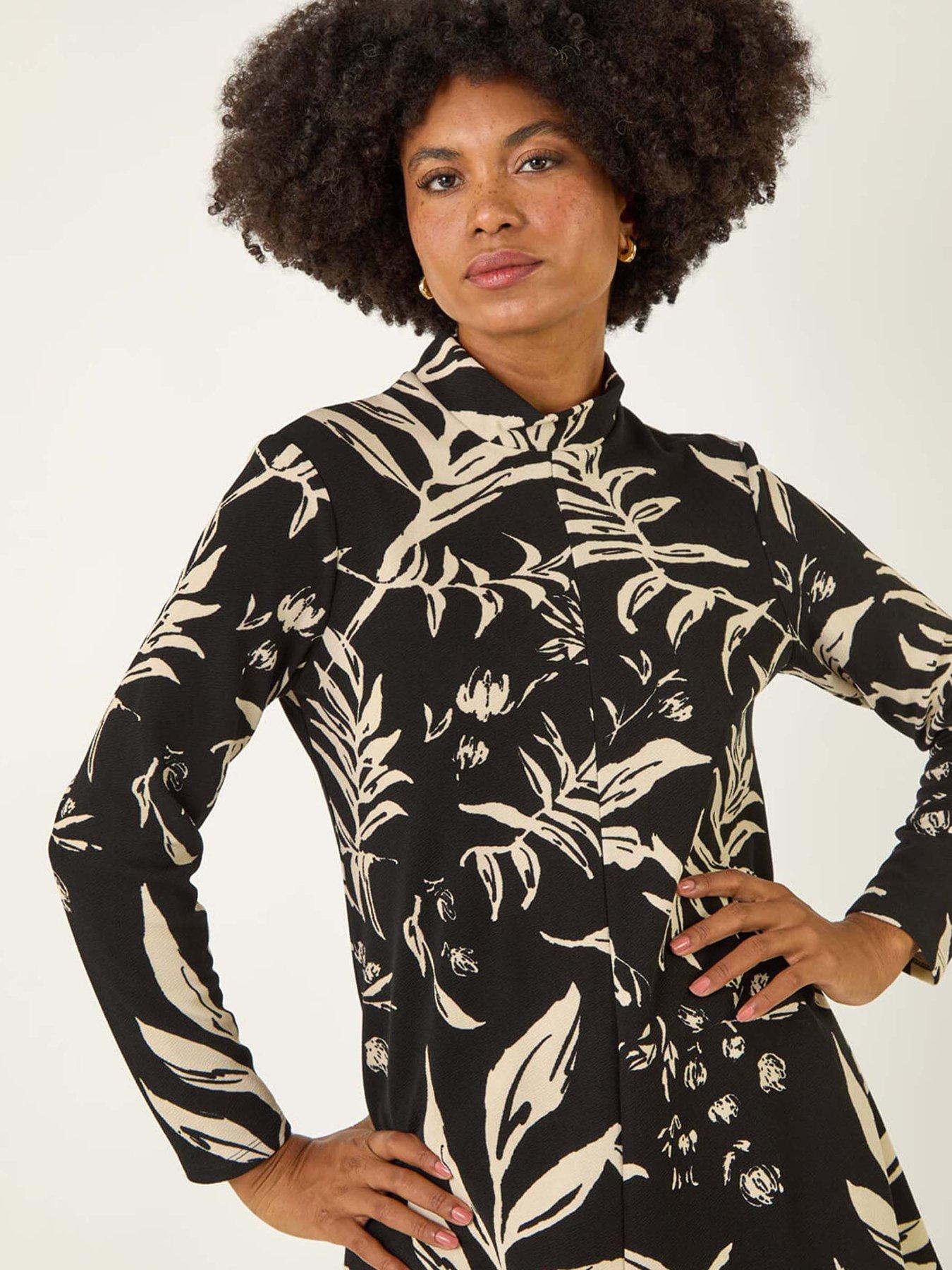 Image 4 of 5 of Roman Floral High Neck Swing Top - Black