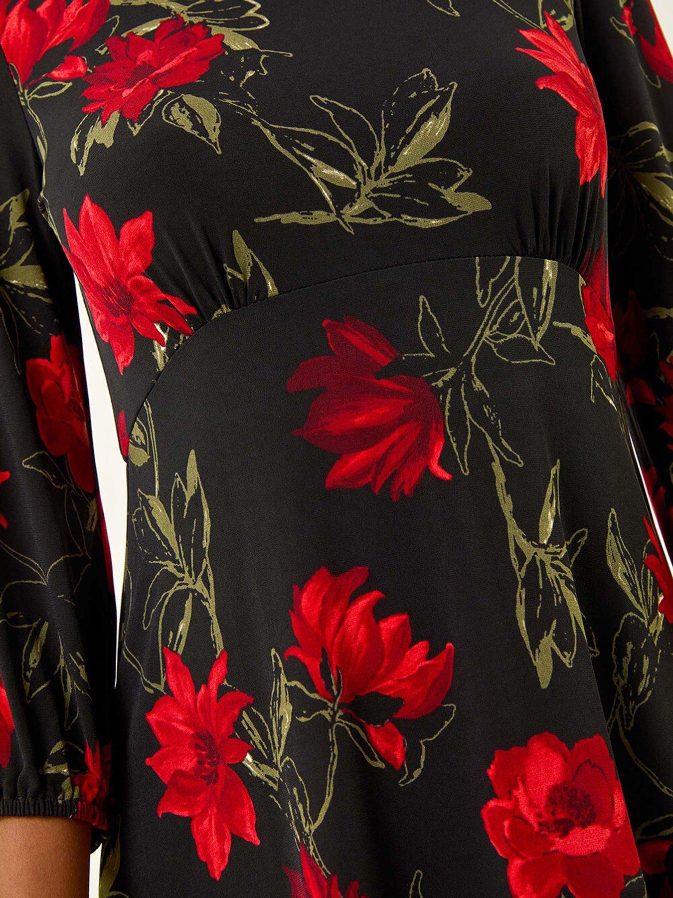  image of roman-floral-print-stretch-dress-red