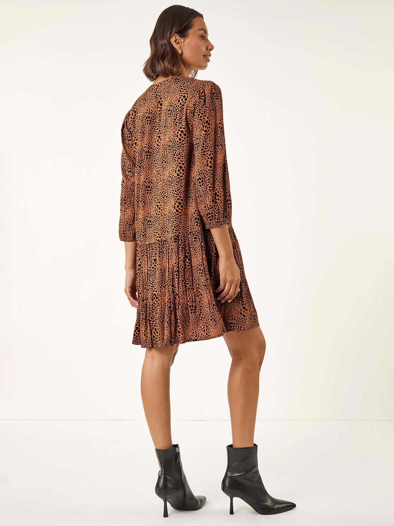 stillFront image of roman-spot-print-zip-front-dress-tan