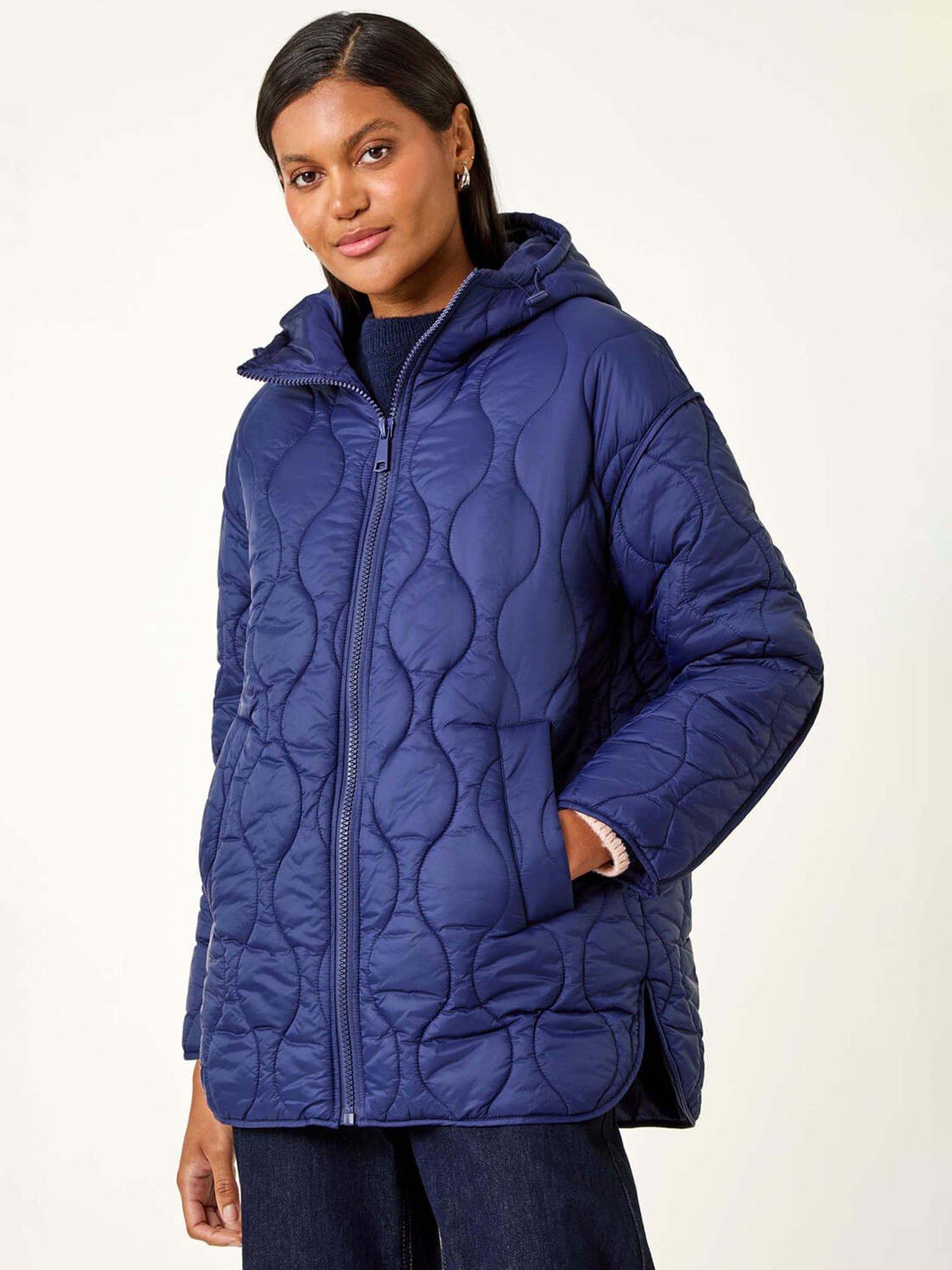 undefined Quilted Hooded Coat - Navy