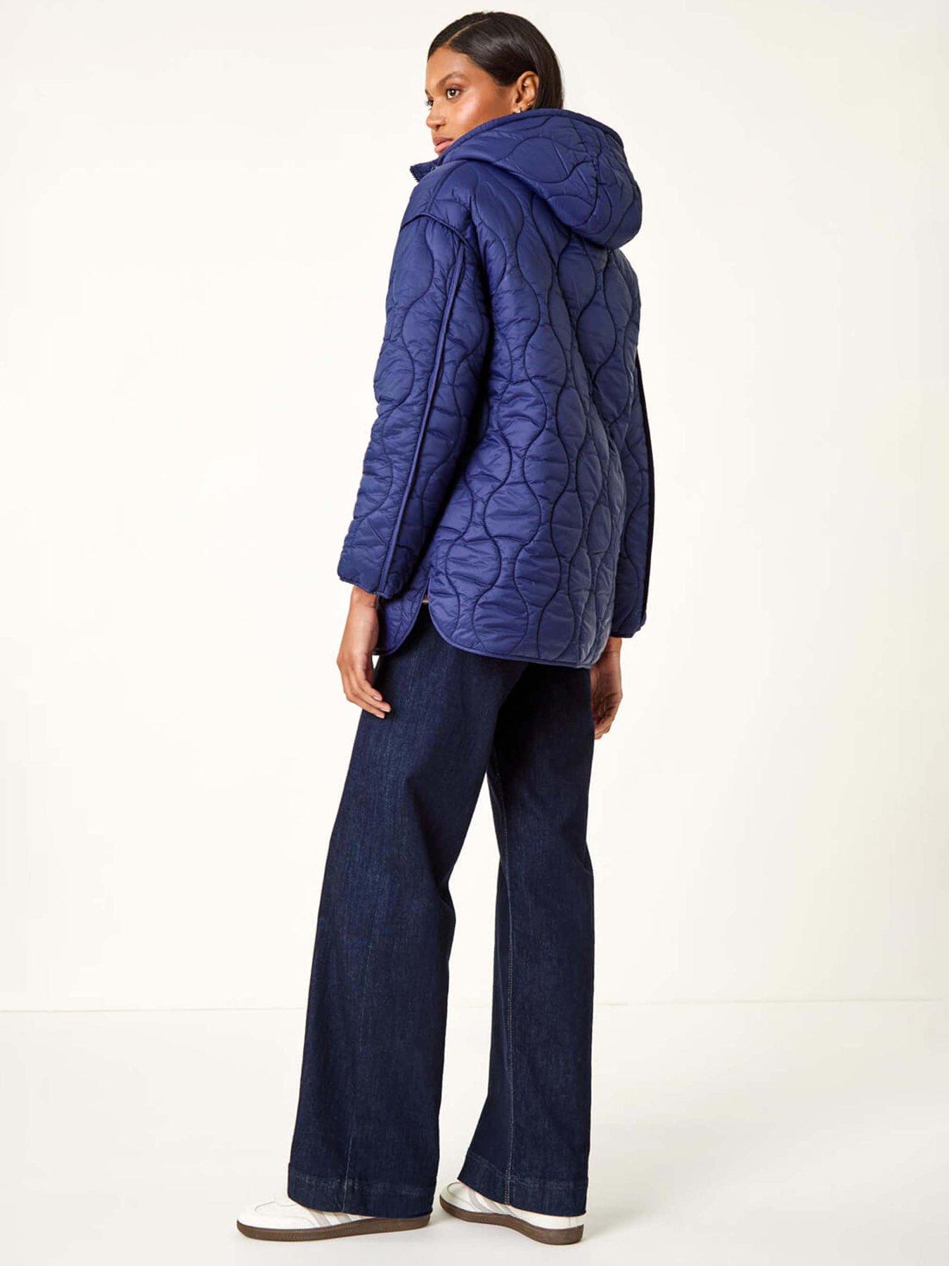 Image 2 of 5 of Roman Quilted Hooded Coat - Navy