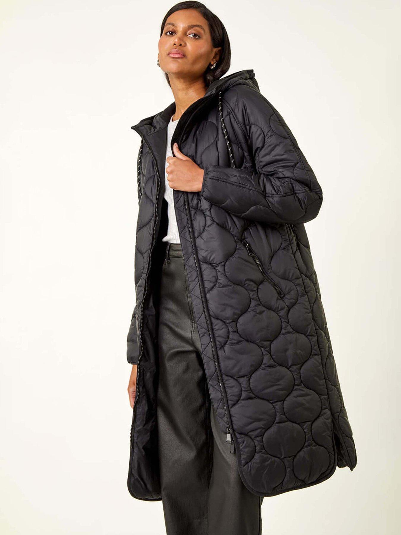 undefined Fleece Quilted Hooded Coat - Black