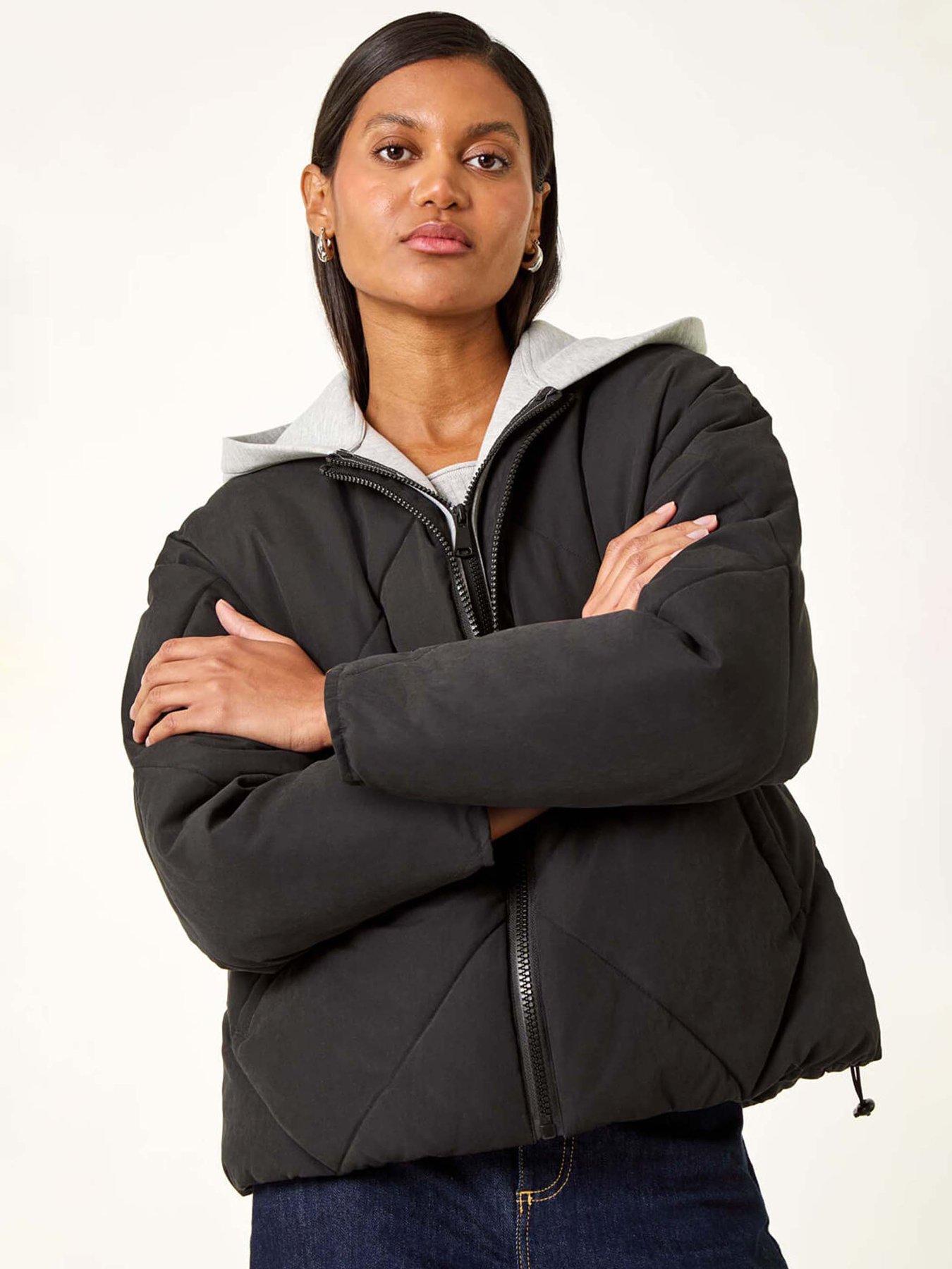 Roman Detachable Hooded Bomber Coat - Black