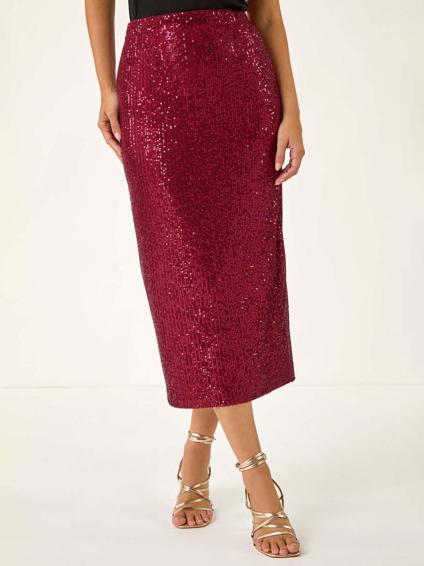 Roman Dusk Sequin Pencil Skirt - Burgundy
