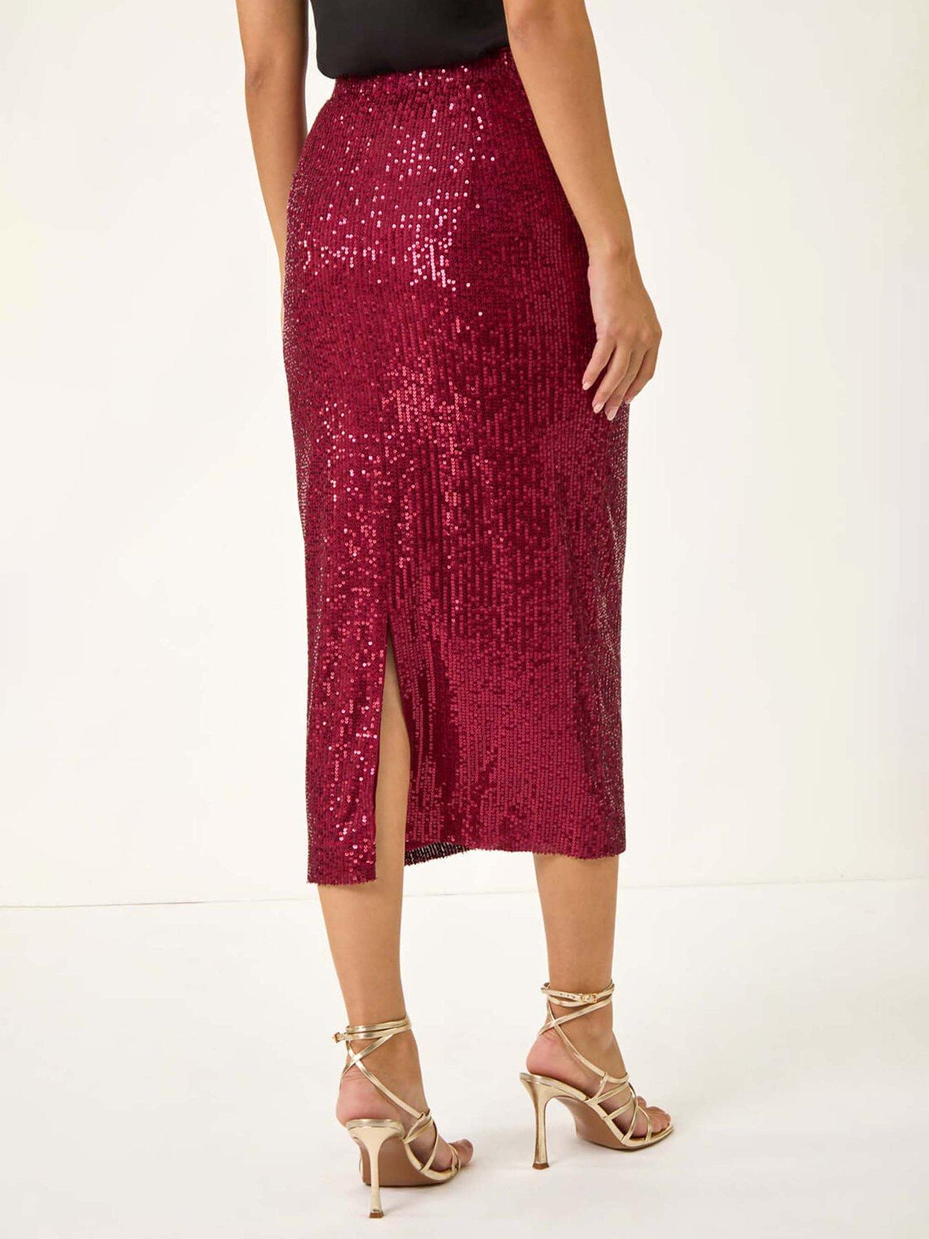 stillFront image of roman-dusk-sequin-pencil-skirt-burgundy