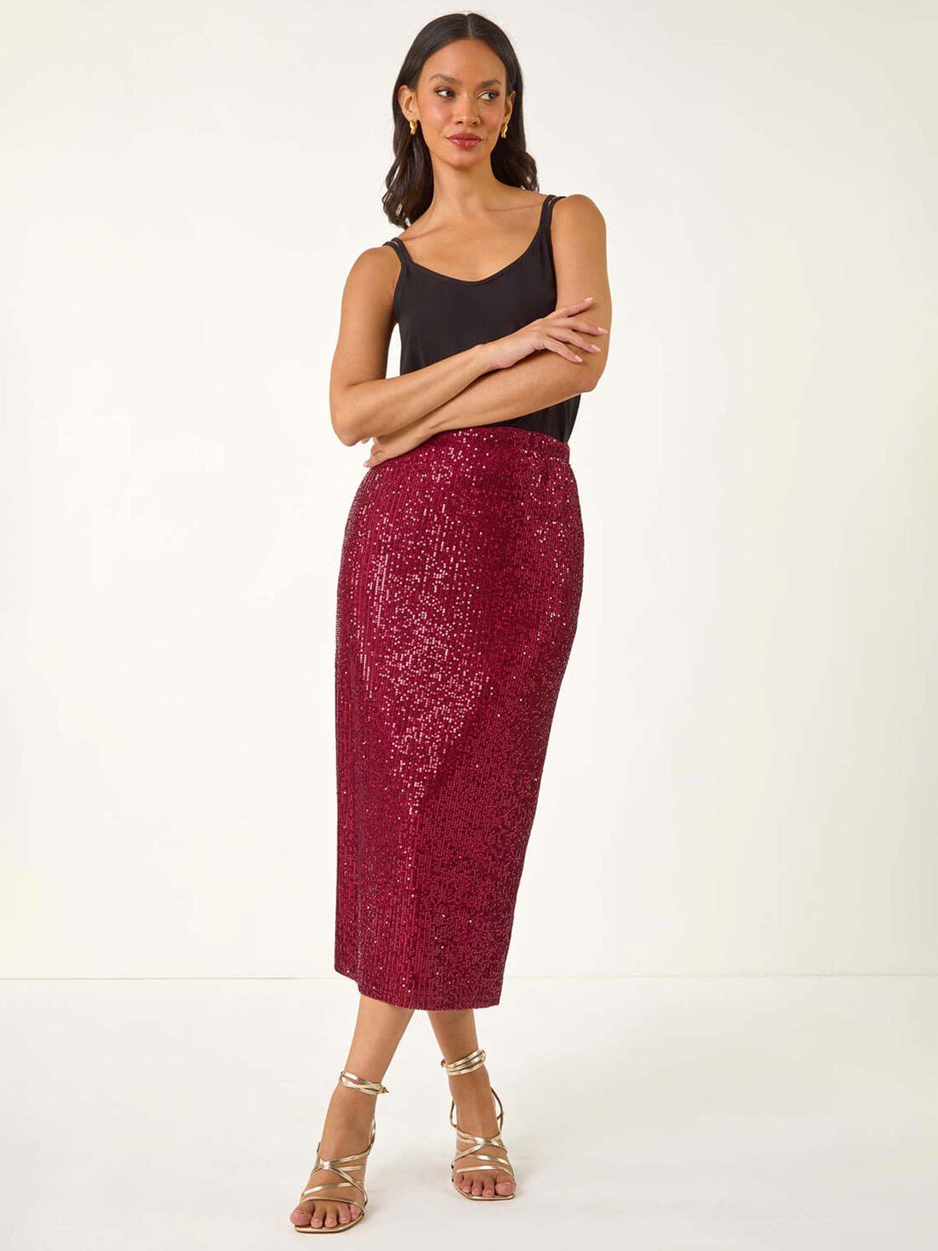  image of roman-dusk-sequin-pencil-skirt-burgundy