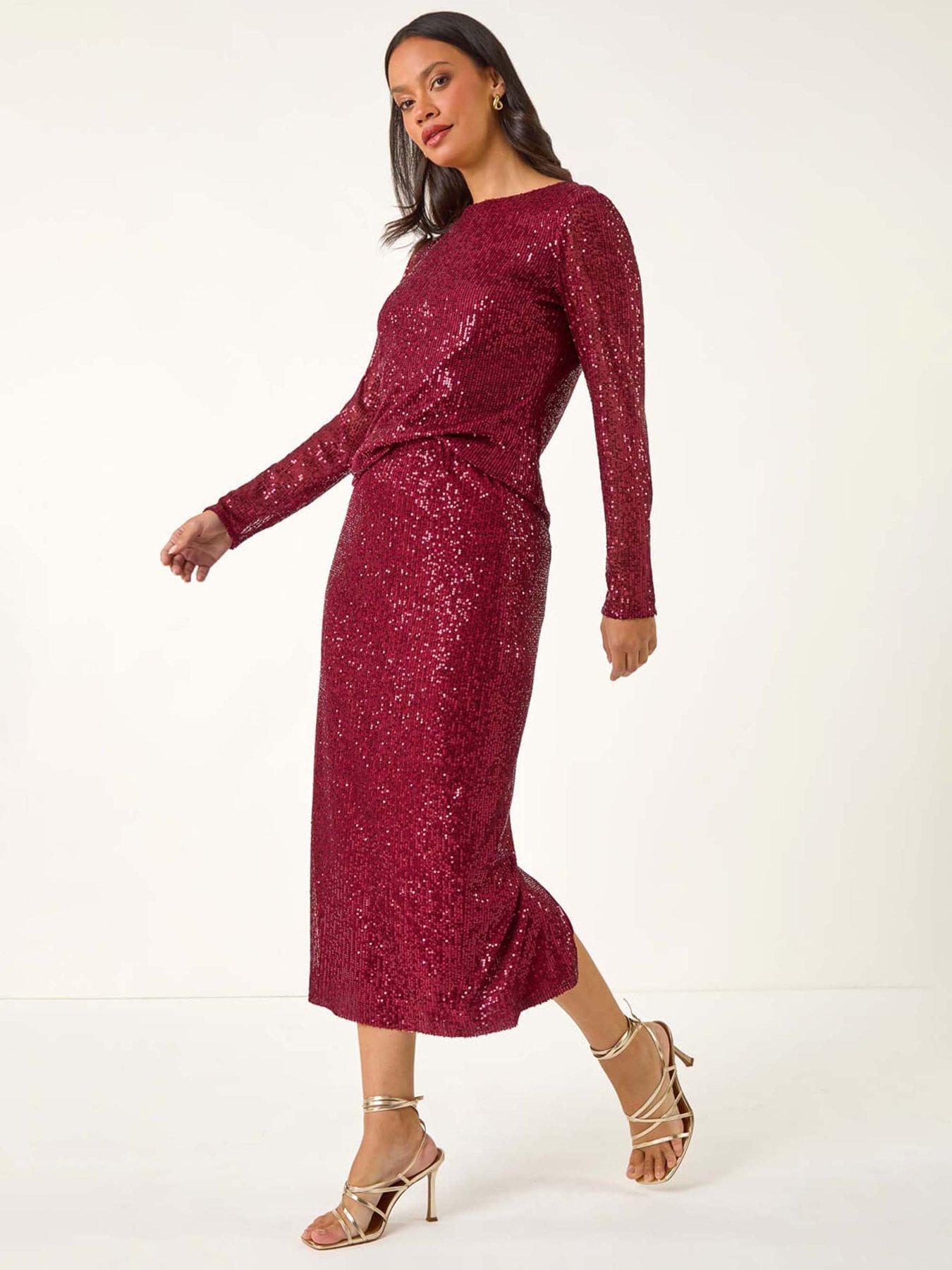  image of roman-dusk-sequin-pencil-skirt-burgundy