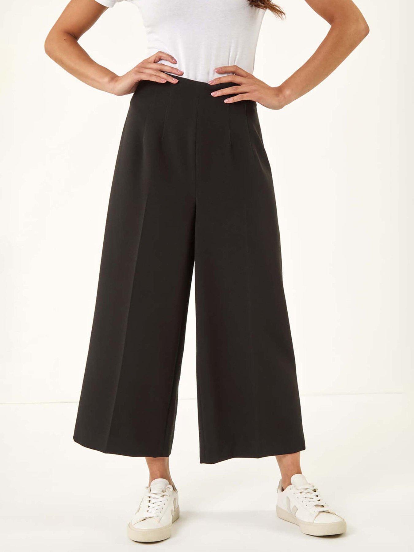 undefined Petite Cropped Wide Leg Stretch Trouser - Black