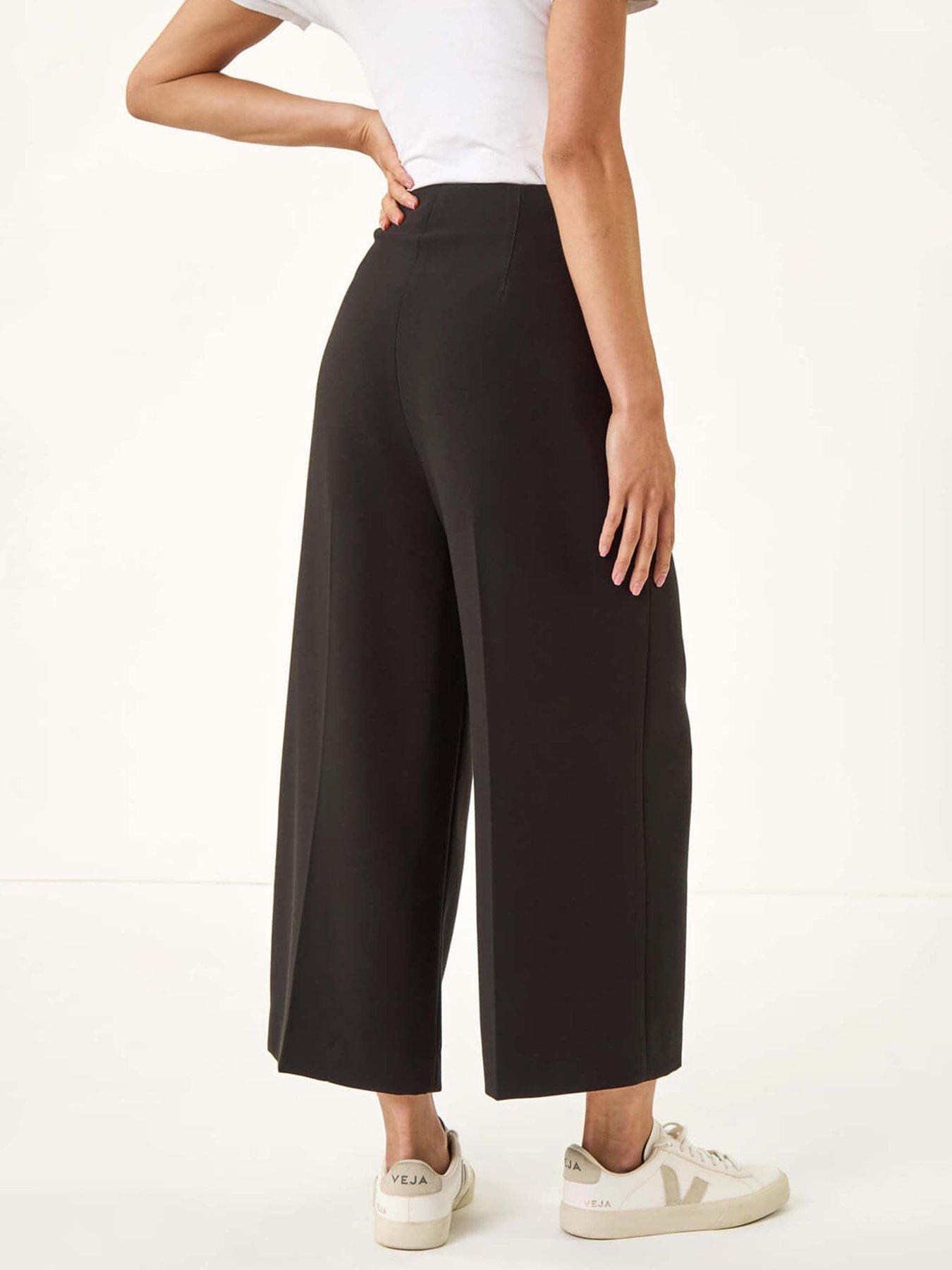 Image 2 of 5 of Roman Petite Cropped Wide Leg Stretch Trouser - Black