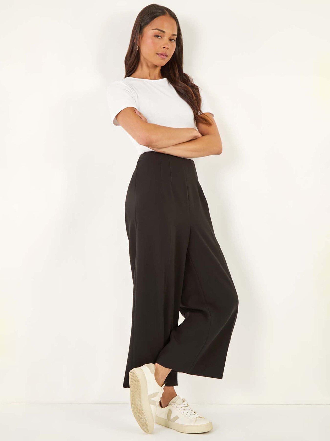 Image 3 of 5 of Roman Petite Cropped Wide Leg Stretch Trouser - Black