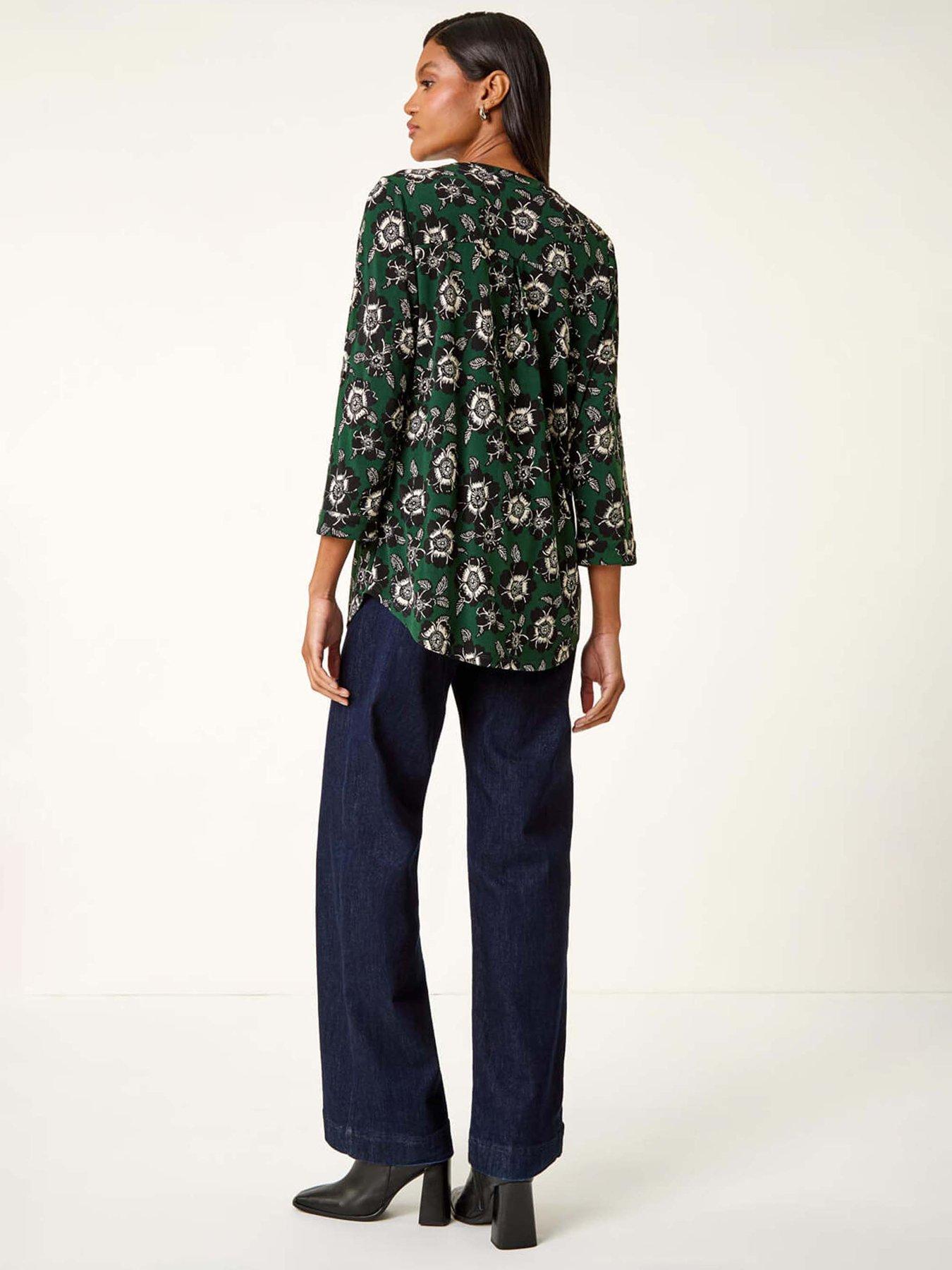 Image 2 of 5 of Roman Floral Puff Print Stretch Shirt - Green