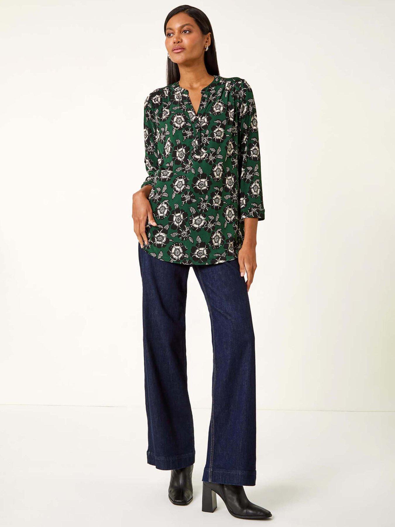 Image 3 of 5 of Roman Floral Puff Print Stretch Shirt - Green